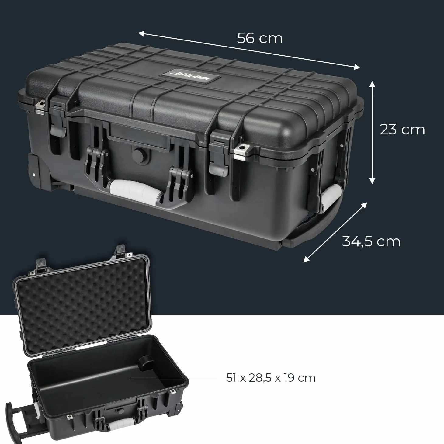 HMF Walizka Outdoorowa ODK400, Walizka na Zdjęcia z Pianką Rastrową, Czarny, 56 x 34.5 x 23 cm