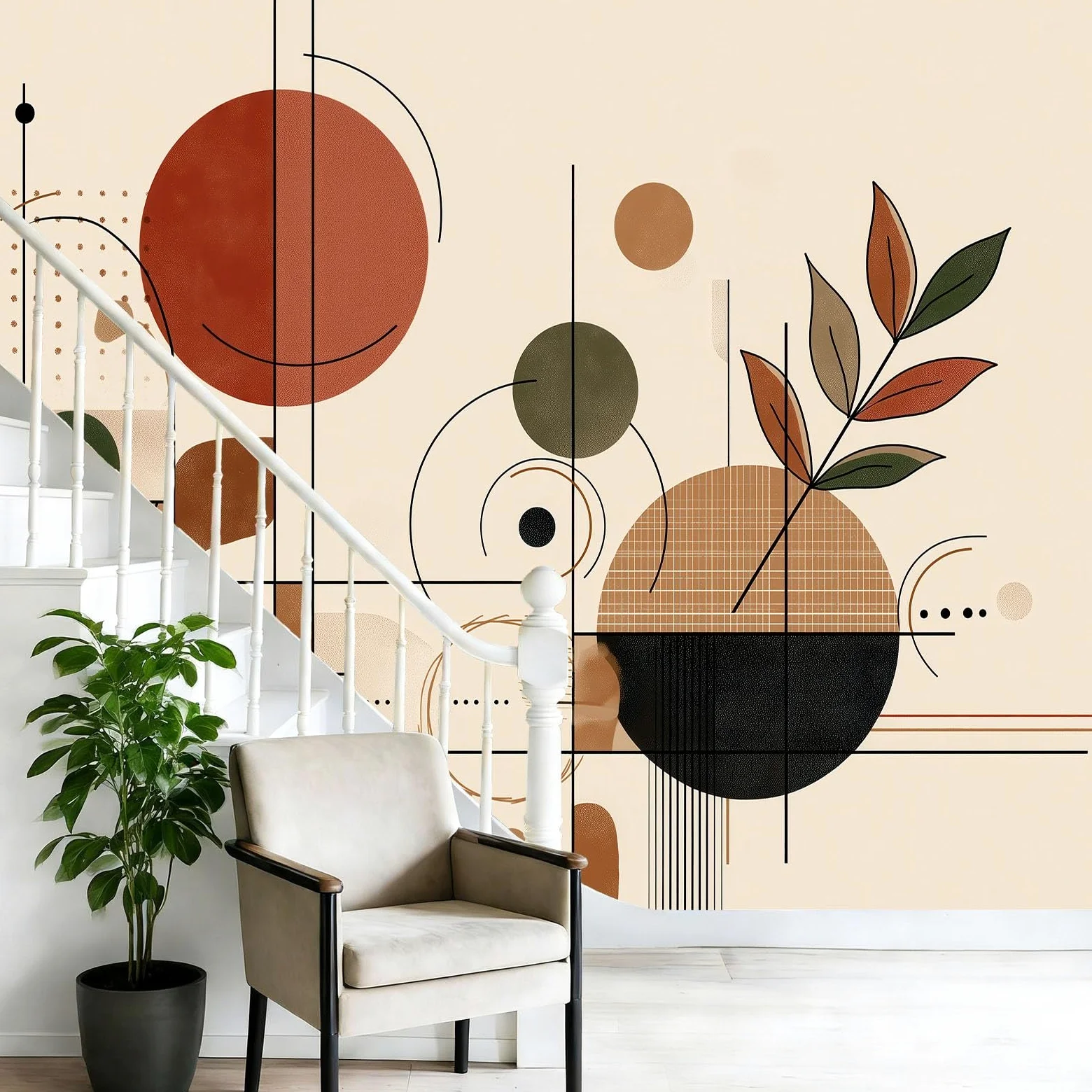 Nowoczesna tapeta panoramiczna liście linie geometria terakoty, gigantyczny plakat ścienny, niestandardowy 3D, do salonu pokój dziecięcy dekoracja ścienna restauracja 300 x 210 cm