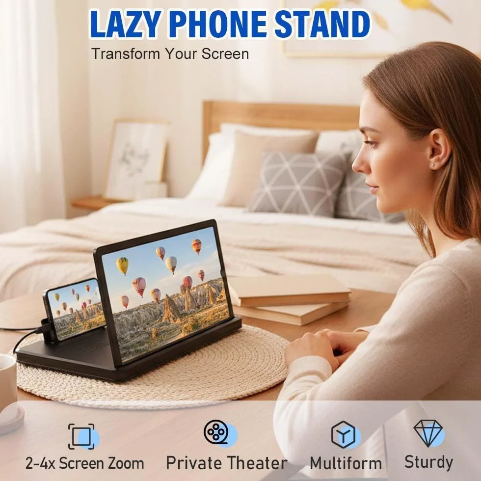 Lupa do telefonu z dużym ekranem, 2026 nowy ekspander ekranu HD, składany stojak na telefon ze wzmacniaczem ekranu filmowego do podróży, przenośny ekran powiększający 3D dla osób starszych