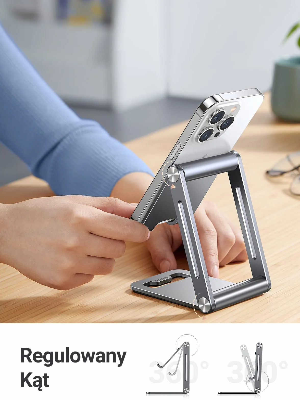UGREEN Uchwyt na Telefon Aluminiowy Regulowany Składany Kompatybilny z iPhone Galaxy Redmi