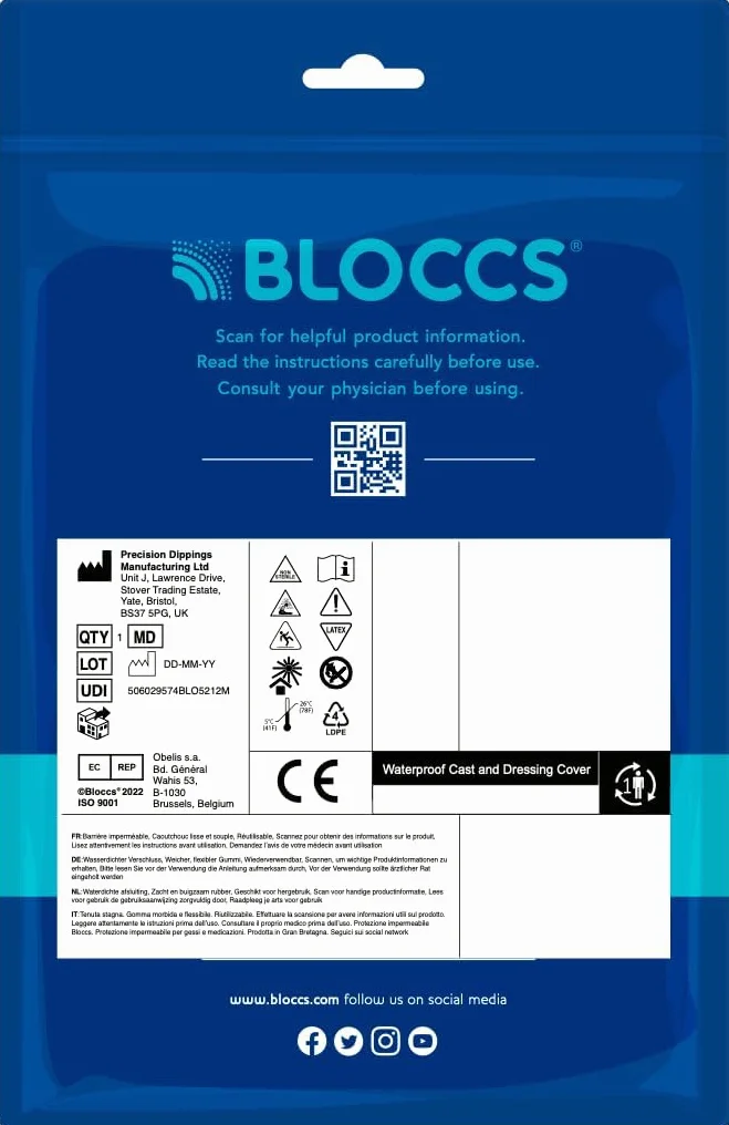 BLOCCS 100% wodoodporny ochraniacz na gips – Baby Bloccs (12–36 miesięcy) – wielokrotnego użytku ochraniacz pod prysznic, do kąpieli i pływania – XS