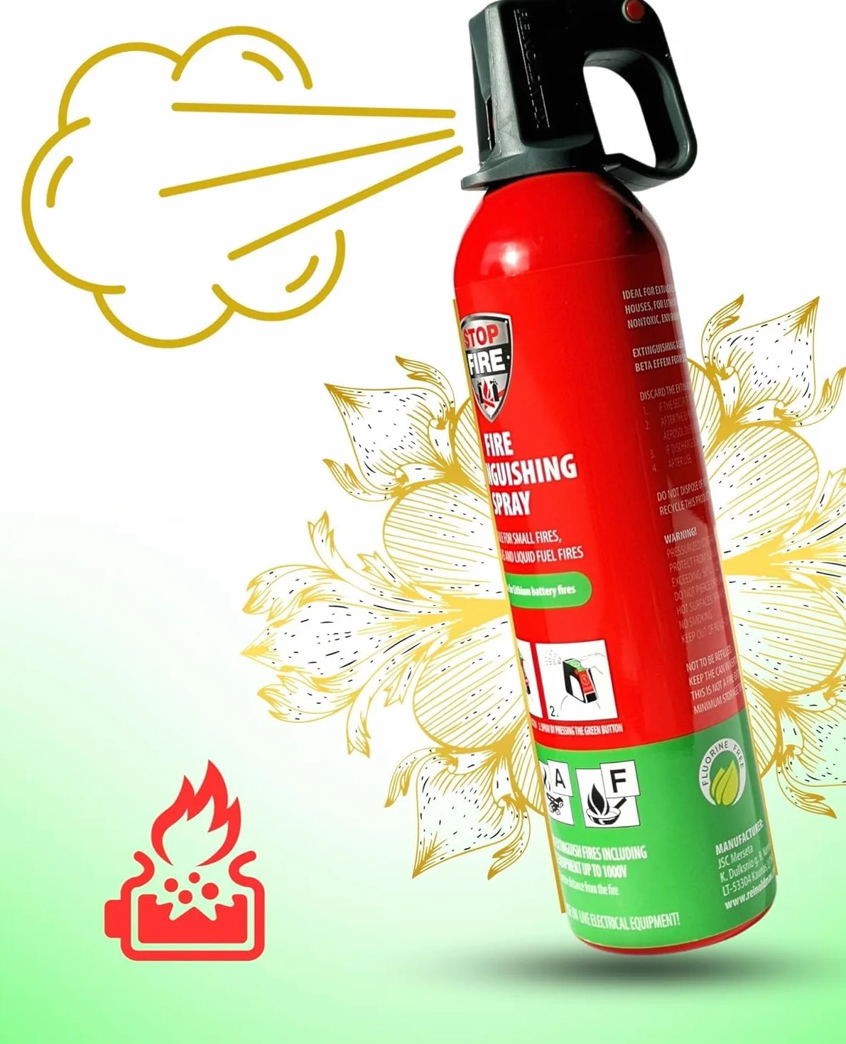 750g Gaśnica do pożarów elektrycznych | Spray gaśniczy A F + Baterie litowe i akumulatory samochodowe | Gaśnica do pożarów tłuszczu, gaśnica domowa, do samochodu, biura