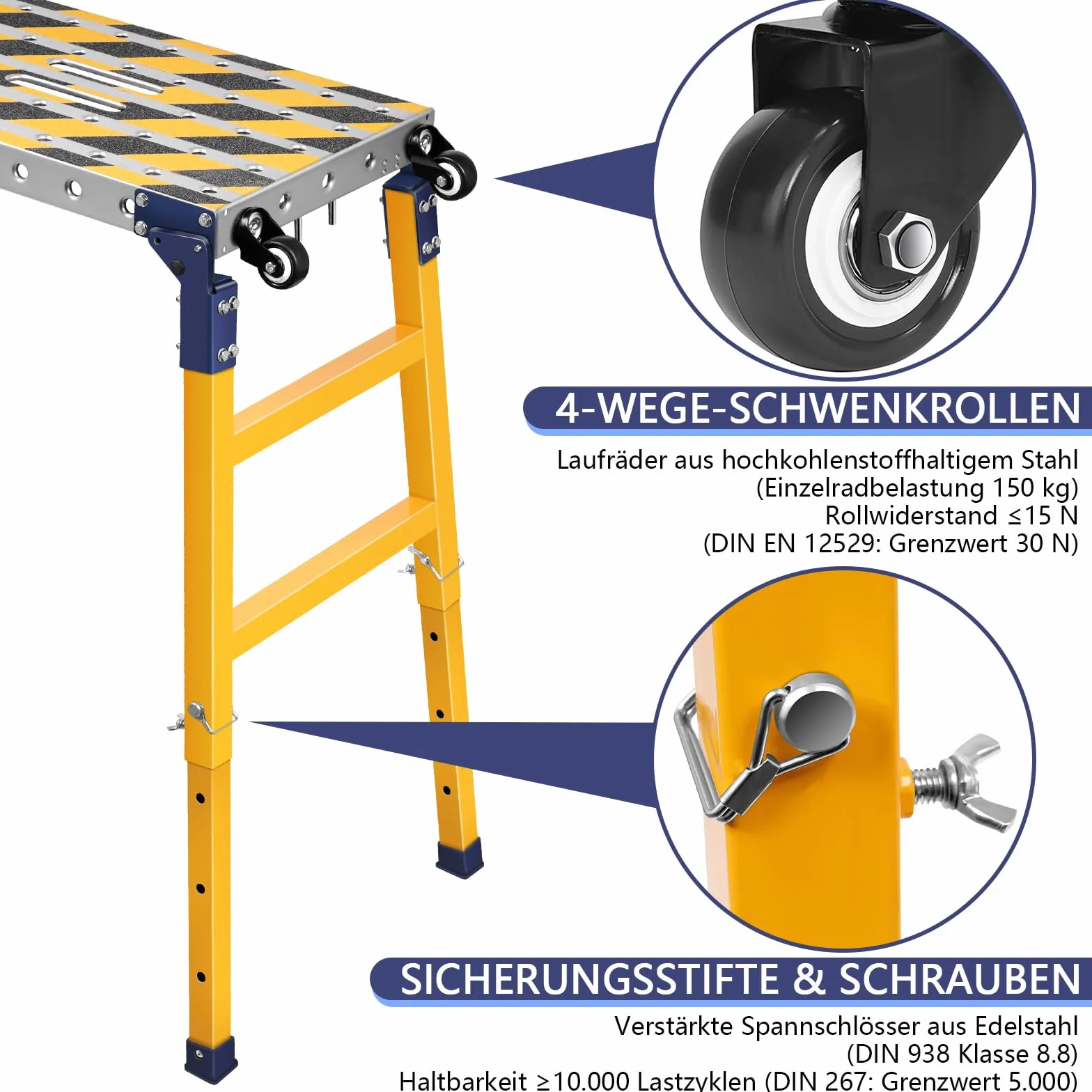 Stabilna platforma robocza 2 w 1 + mobilny stół spawalniczy z antypoślizgowymi paskami klejącymi, regulowana wysokość 60-90 cm, składana platforma robocza, aluminiowe rusztowanie, ocynkowana ławka