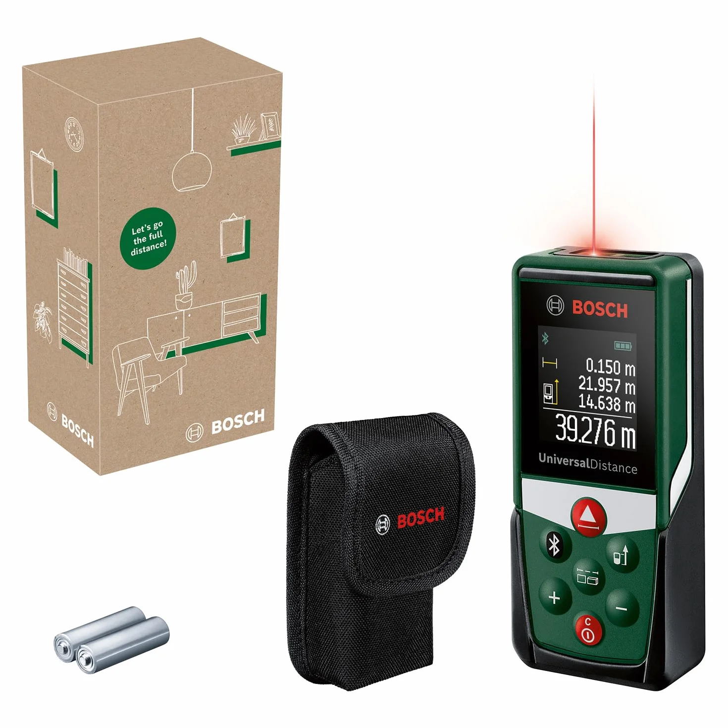 Bosch Dalmierz laserowy UniversalDistance 40 C (precyzyjny pomiar odległości w zakresie do 40 m, komunikacja przez Bluetooth, funkcje pomiarowe, opakowanie kartonowe E-Commerce)