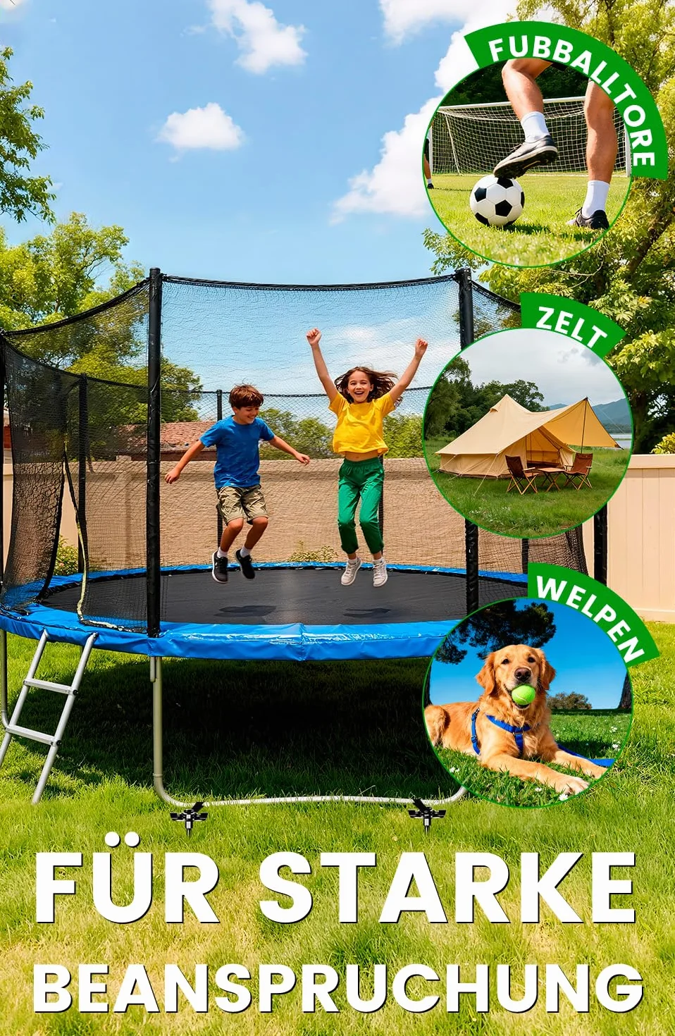 Kotwa gruntowa 40 cm, 4 sztuki w zestawie z paskami, podwójna kotwa mocująca, kotwa gruntowa do wkręcania, idealne akcesoria do trampoliny, odporny na wiatr