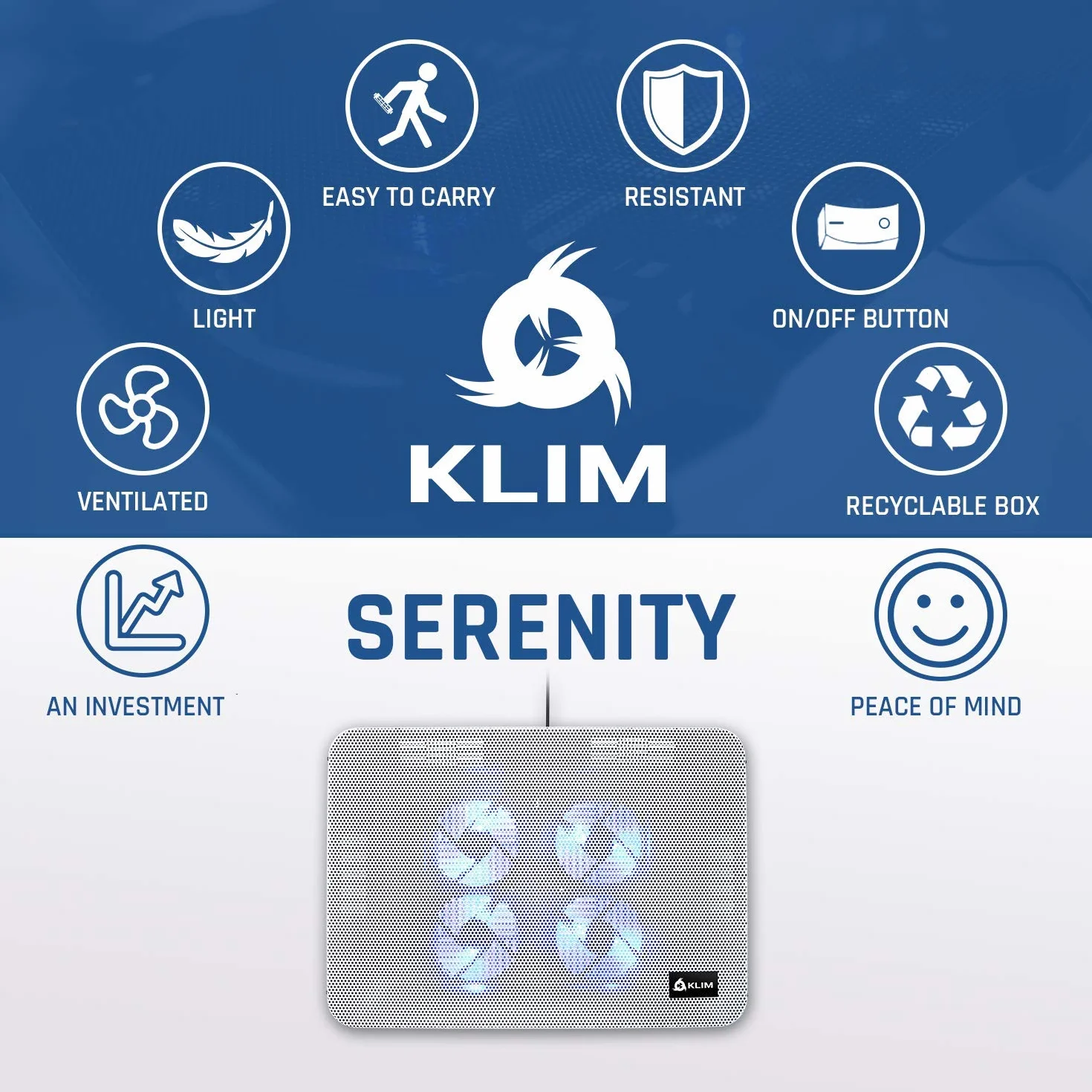 KLIM Serenity Stojak chłodzący do laptopa 11-15,6 cala Metalowa siatka Cicha podkładka Biały