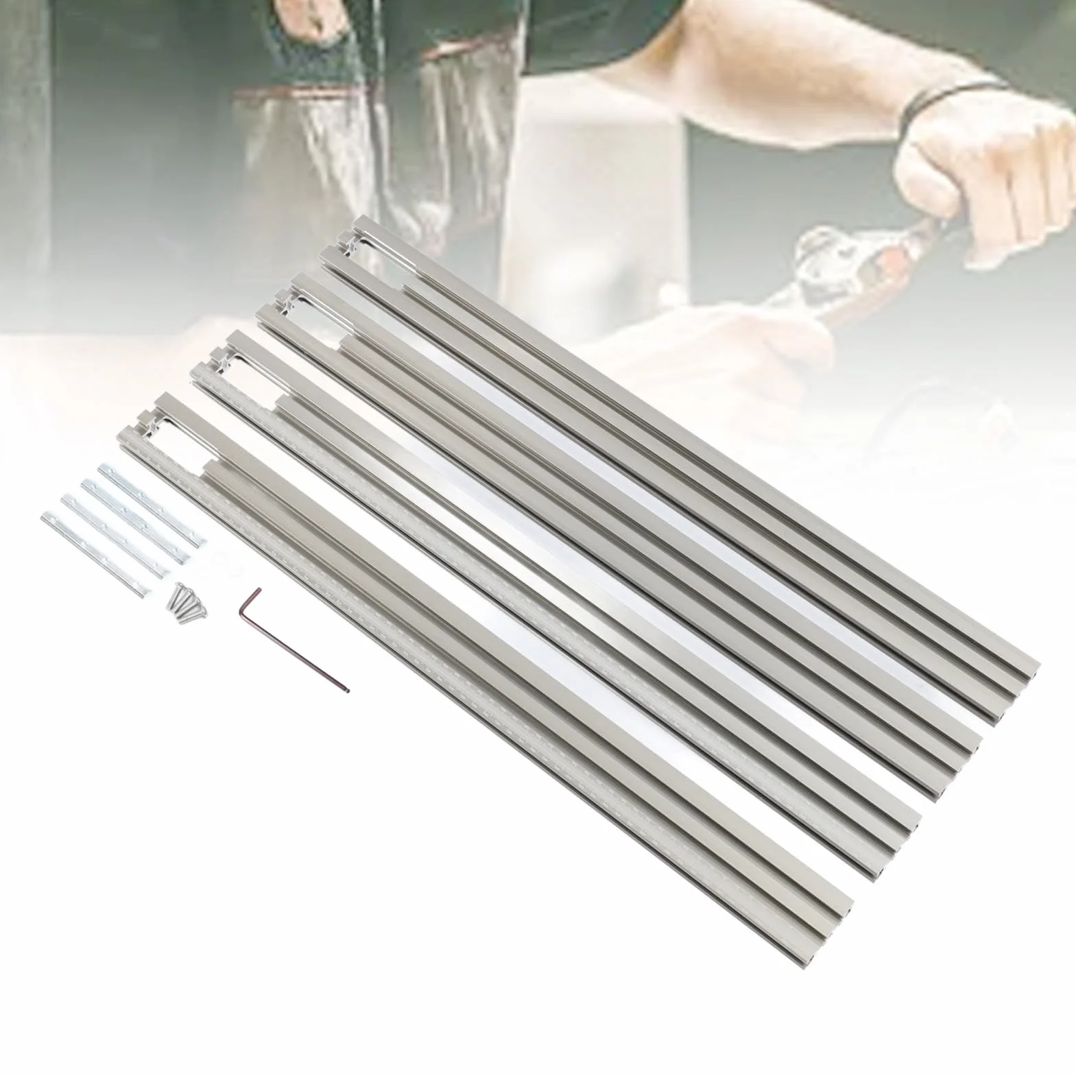 Regulowana Płyta Montażowa Zestaw do łączenia Szyn Prowadzących do Obróbki Drewna z Materiałem ze Stopu Aluminium 600 Mm 23,62 Cala, Anodowany, Gładki Podkład do pił Gąsienicowych
