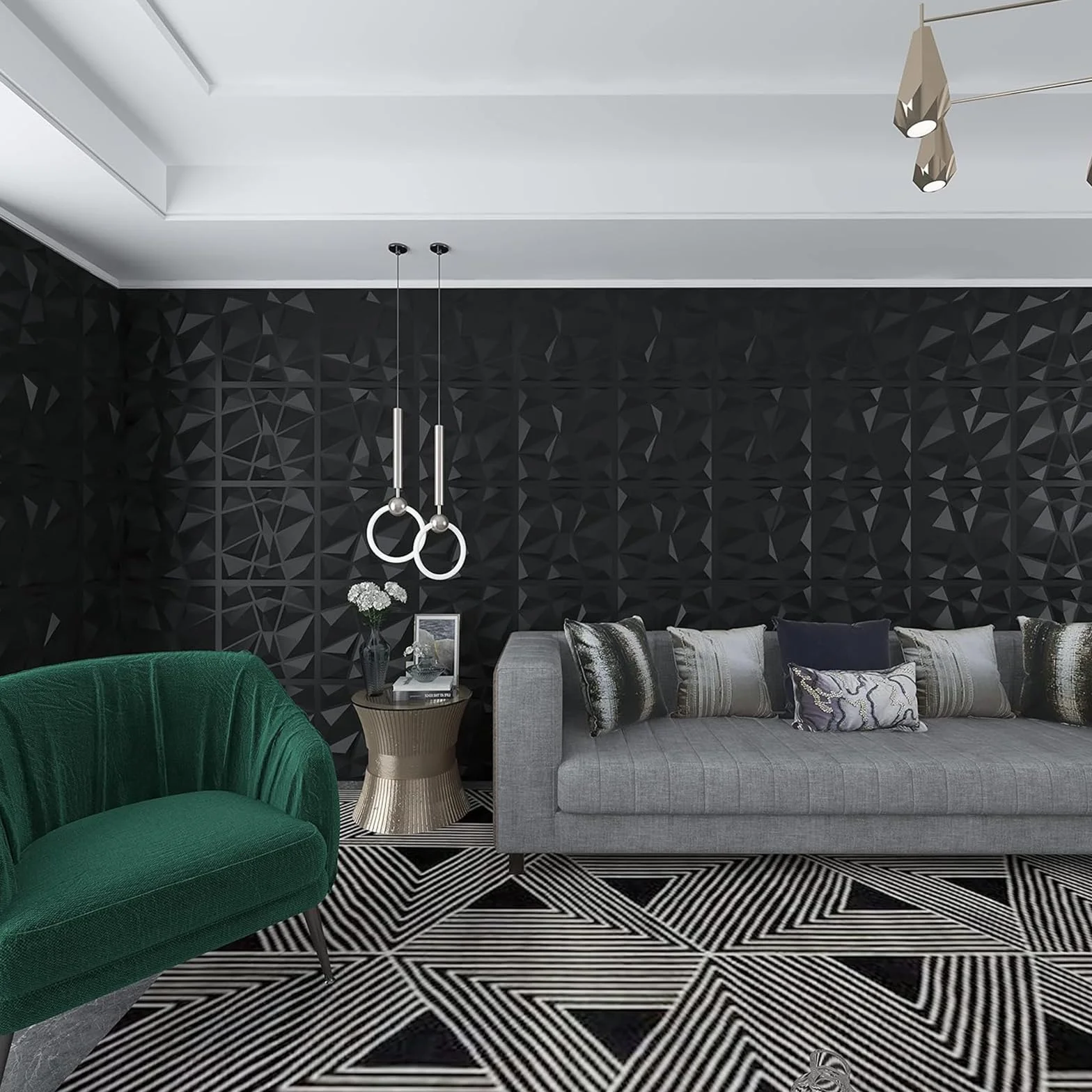 Panel 3D, panele elewacyjne, płyty sufitowe, tapeta czarna, do salonu, sypialni, 12 sztuk