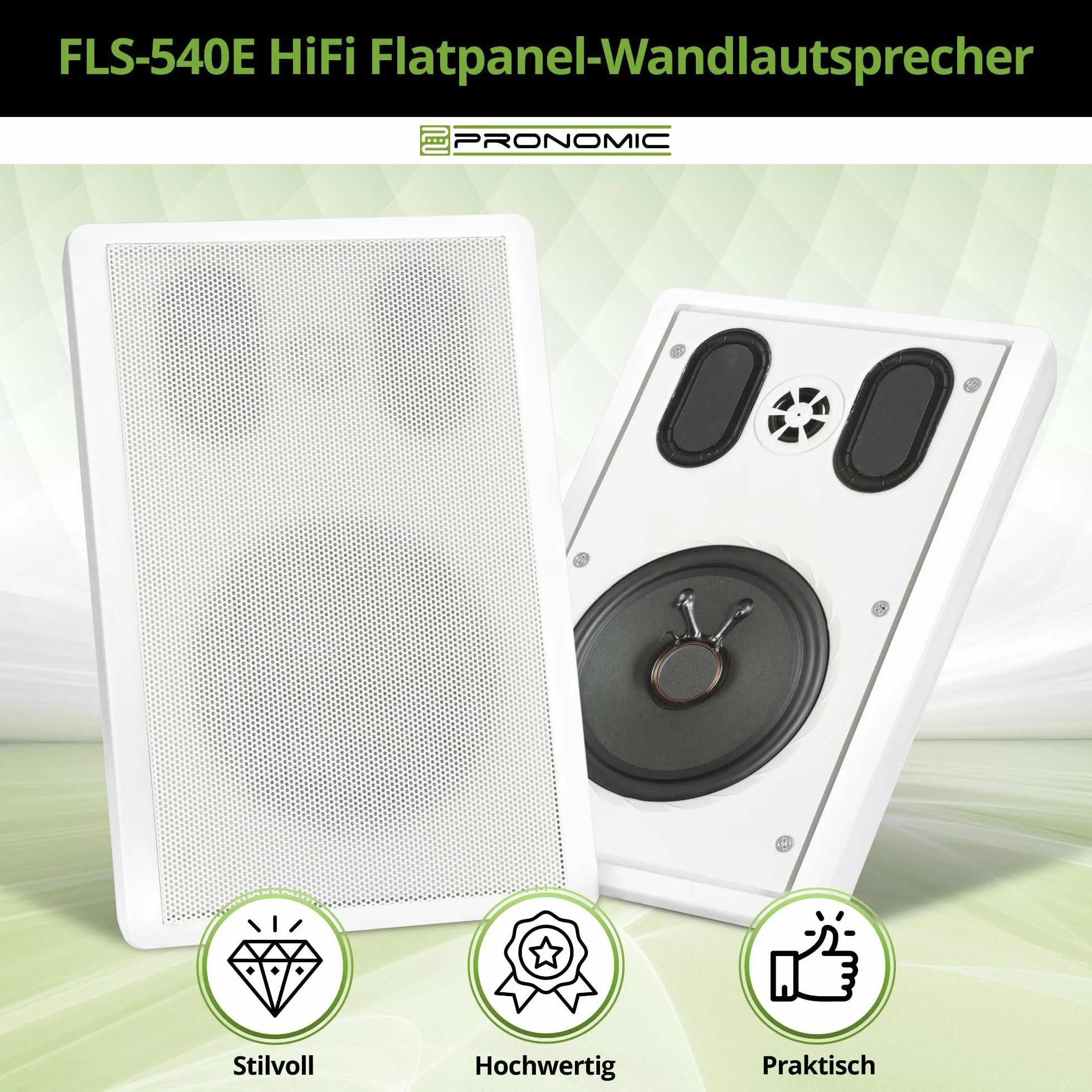 Pronomic FLS-540E WH płaski panel głośników naściennych para 2-drożne 5,25" woofer 30 W RMS