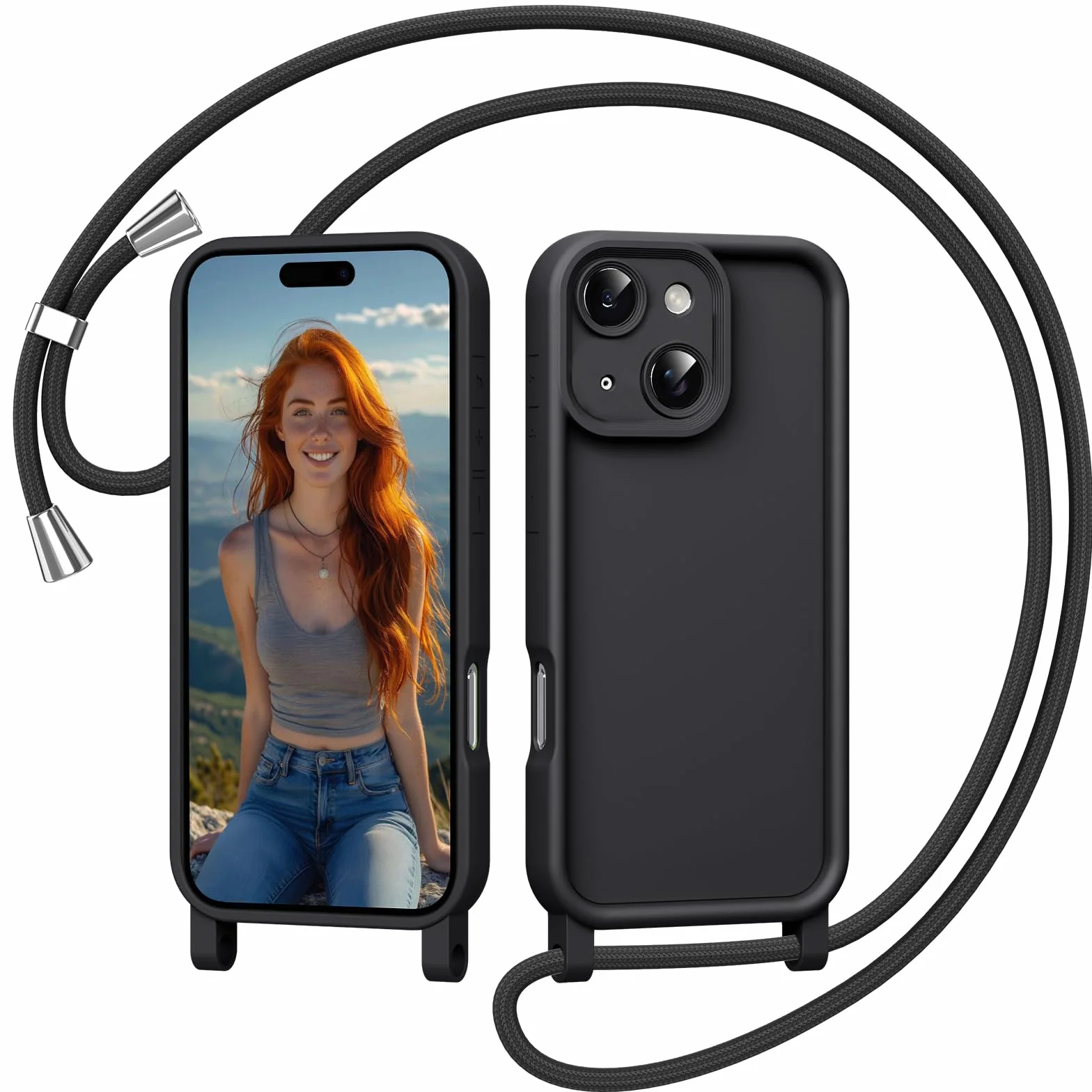 Etui do iPhone 13 6,1" silikonowe z regulowaną smyczą, odporne na wstrząsy, czarne