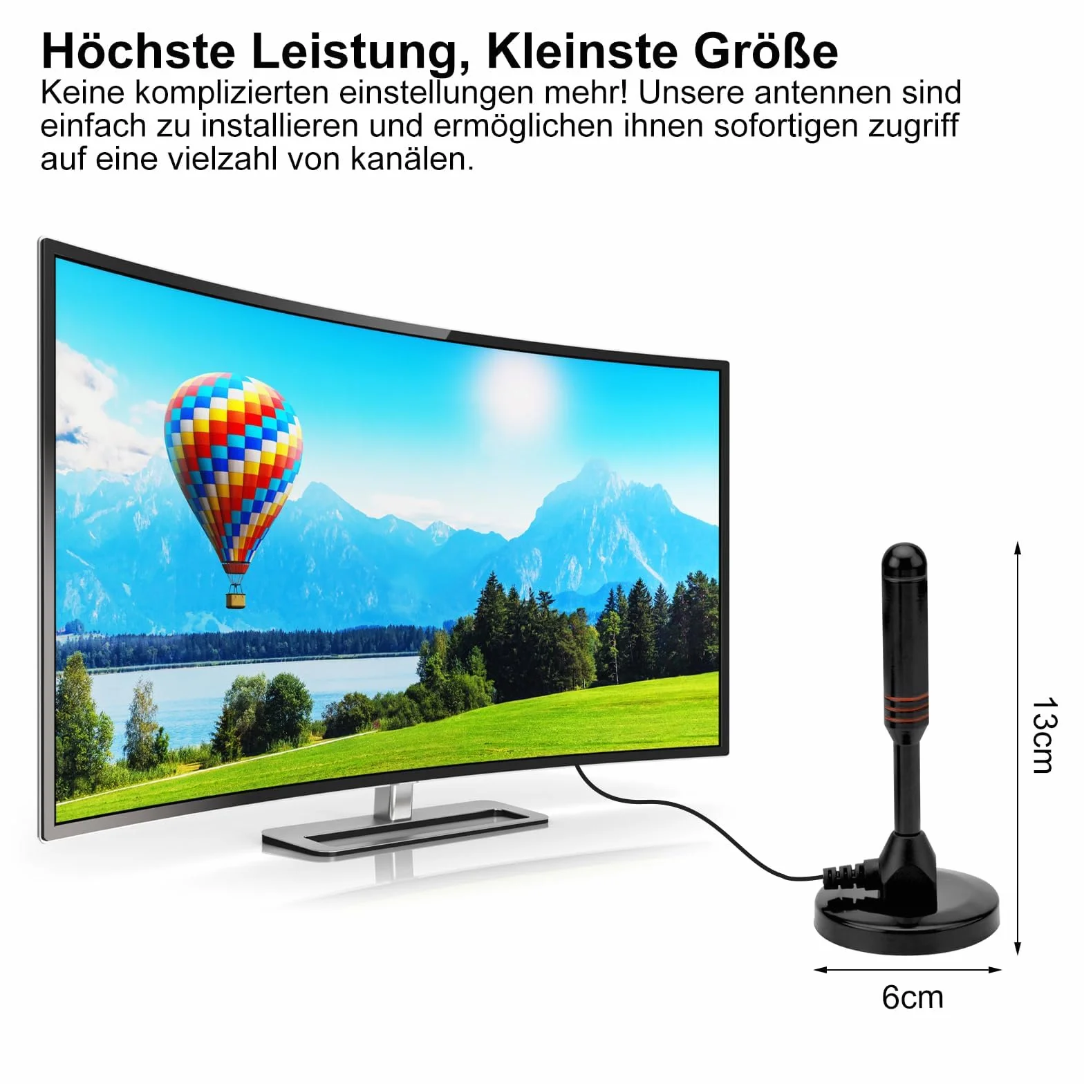 Antena DVB-T2, cyfrowa antena pokojowa do telewizorów, dvbt2 antena ze wzmacniaczem, odbiór 360 stopni, z podstawą magnetyczną, kabel 5 m, obsługuje kanały HD 4K i wszystkie urządzenia telewizyjne