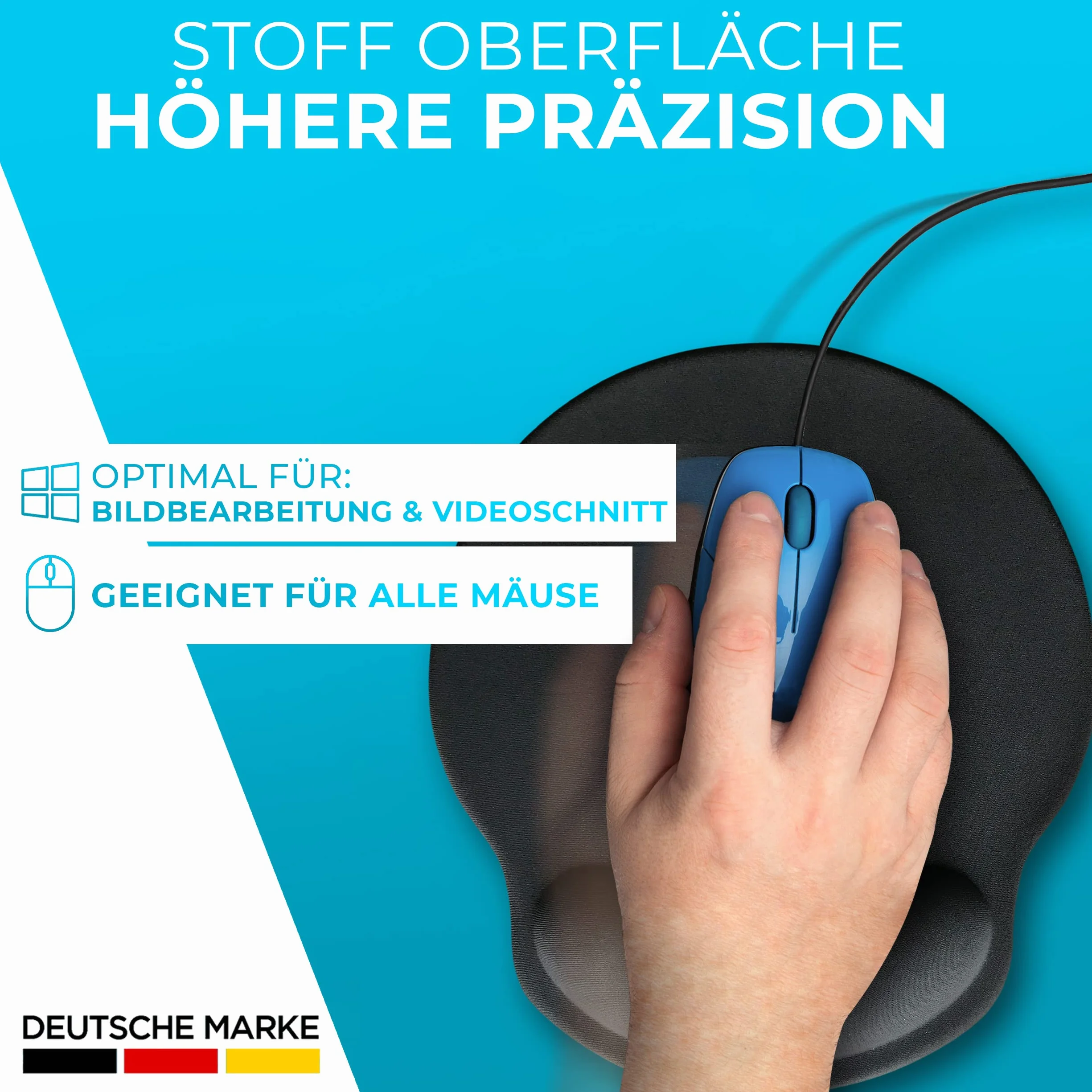 Ergonomiczna podkładka pod mysz z poduszką żelową, czarna
