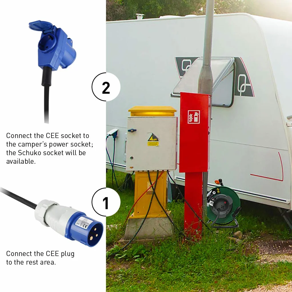 Electraline 49209 Gumowy przedłużacz elektryczny z nawijaniem kabla samochodowego, kempingowego, przyczepy kempingowej, z trójbiegunową wtyczką CEE i ceną przemysłową IEC-IP44, zielony/czarny, 25 M
