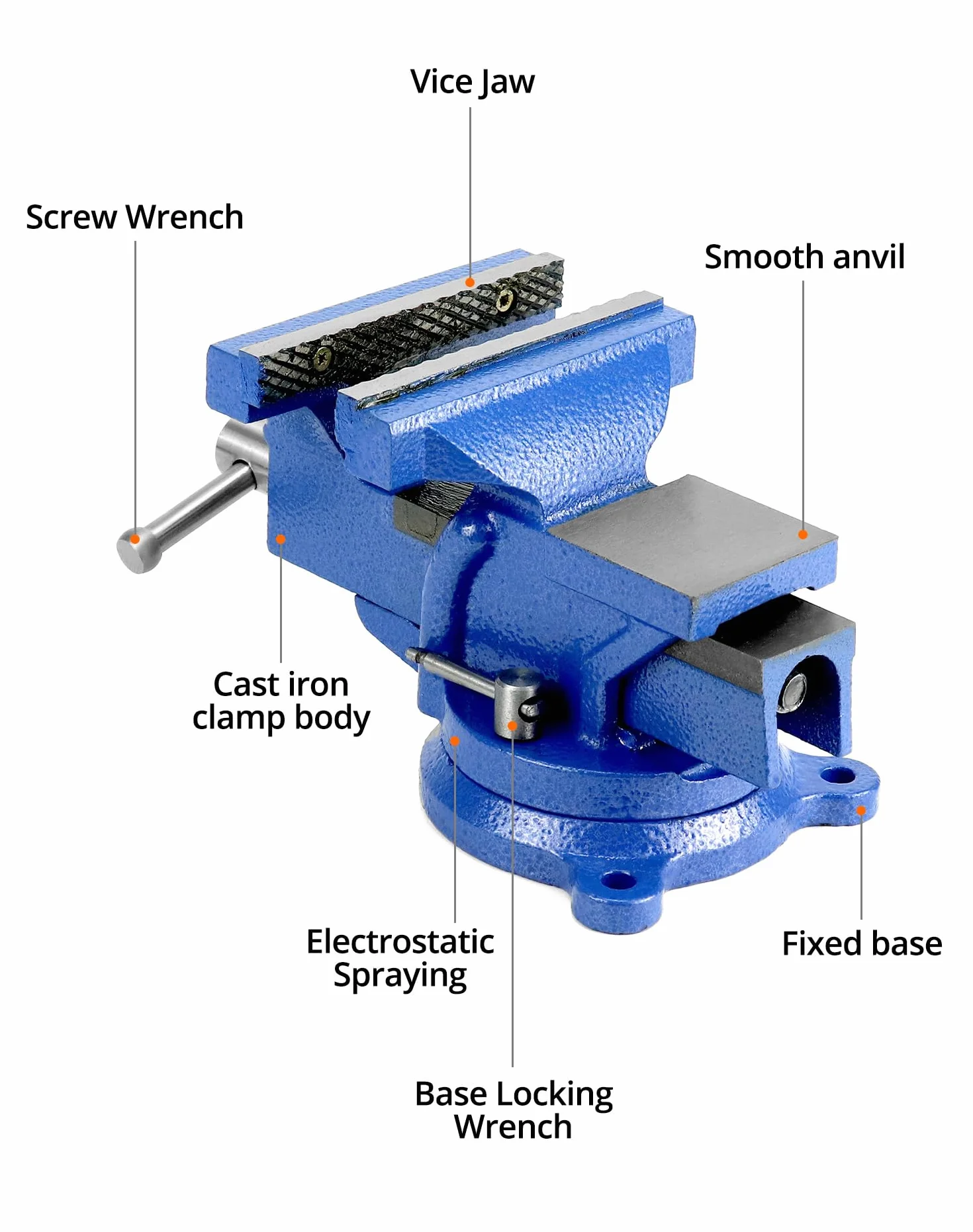 QWORK® Imadło warsztatowe wykonane z żeliwa - szerokość szczęk 125mm - zakres mocowania 110mm - obracane o 360° - z kowadełkiem - 5,3 kg