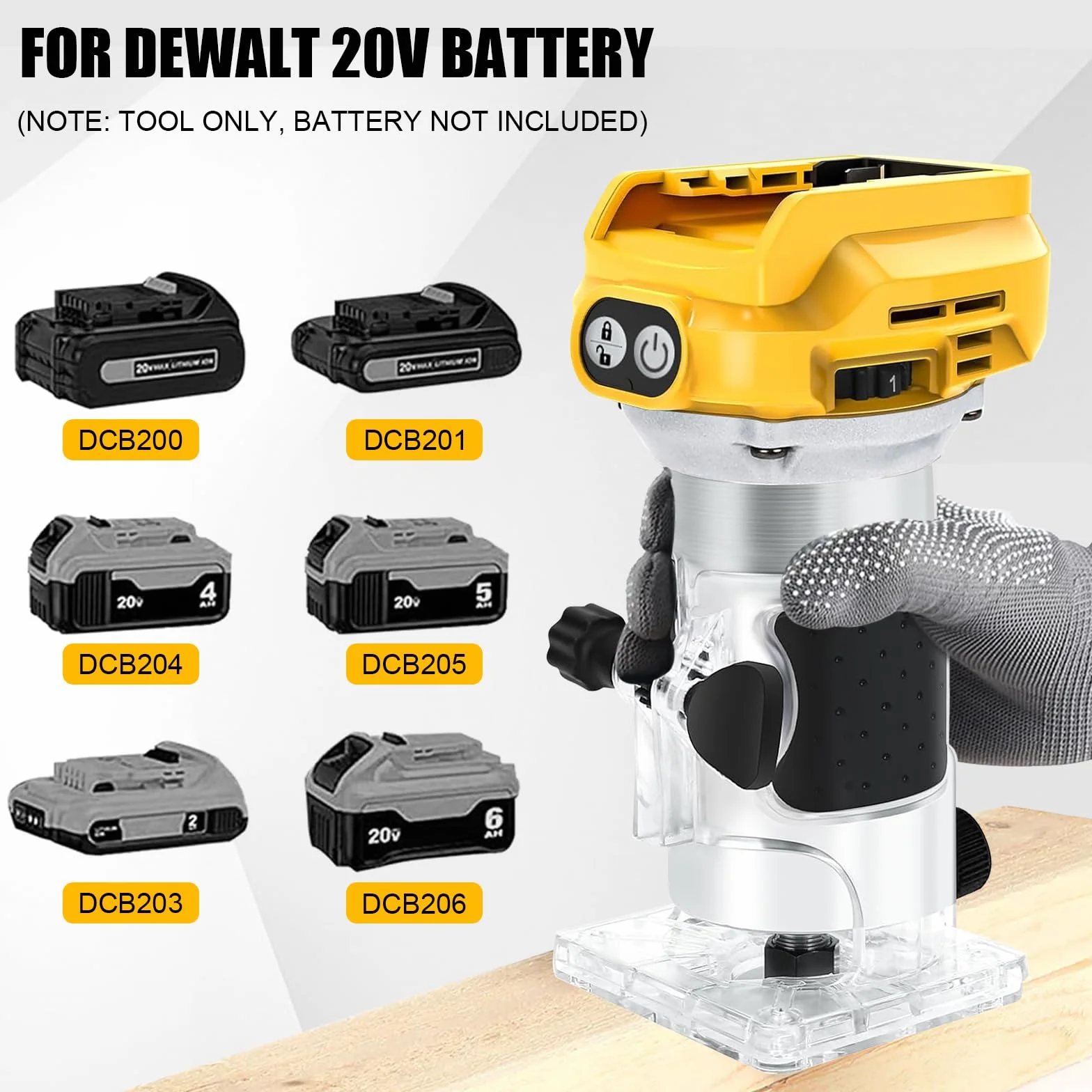 Wytłaczarka do drewna kompatybilna z akumulatorem Dewalt 18 V, 1300 W, bezprzewodowy elektryczny frez do drewna z 6 prędkościami