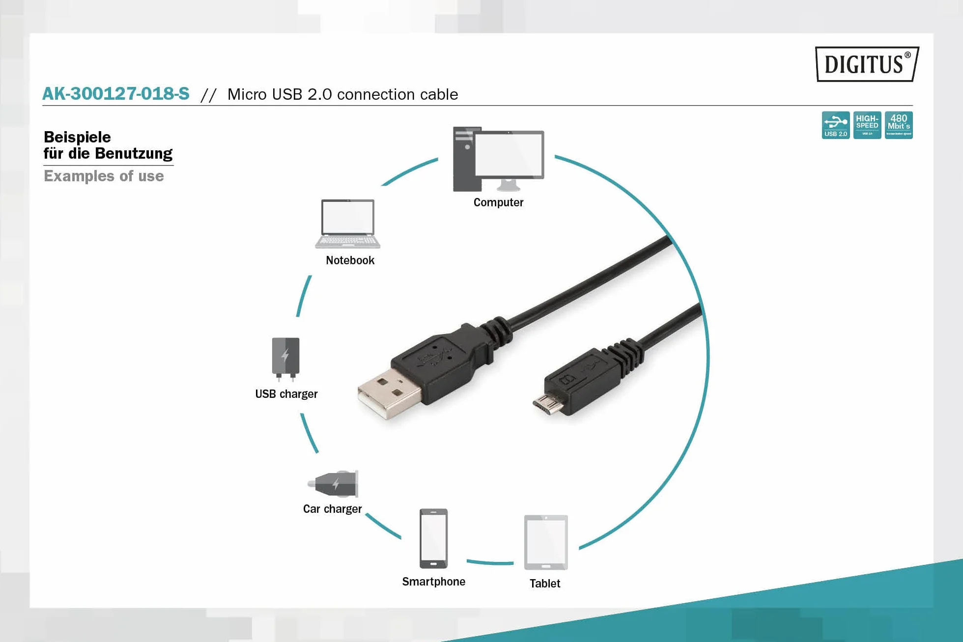 DIGITUS Kabel USB 2.0 1,8 m USB-A do Micro B 480 Mb/s czarny