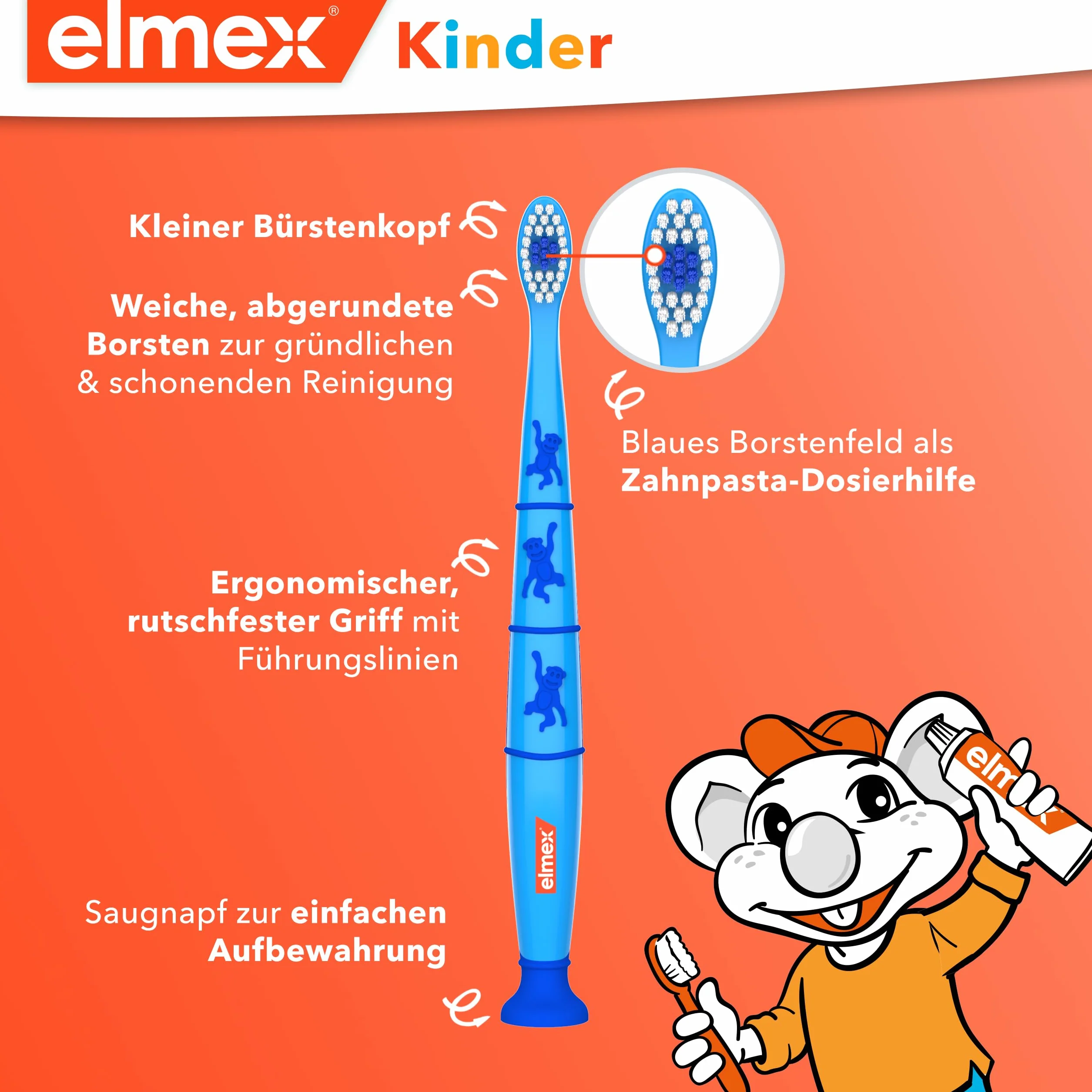 elmex Szczoteczka do zębów dla dzieci w wieku 2-6 lat, 2 sztuki – miękkie, zaokrąglone włosie do dokładnego czyszczenia zębów mlecznych – odpowiednia dla dzieci szczoteczka do zębów nadaje się do