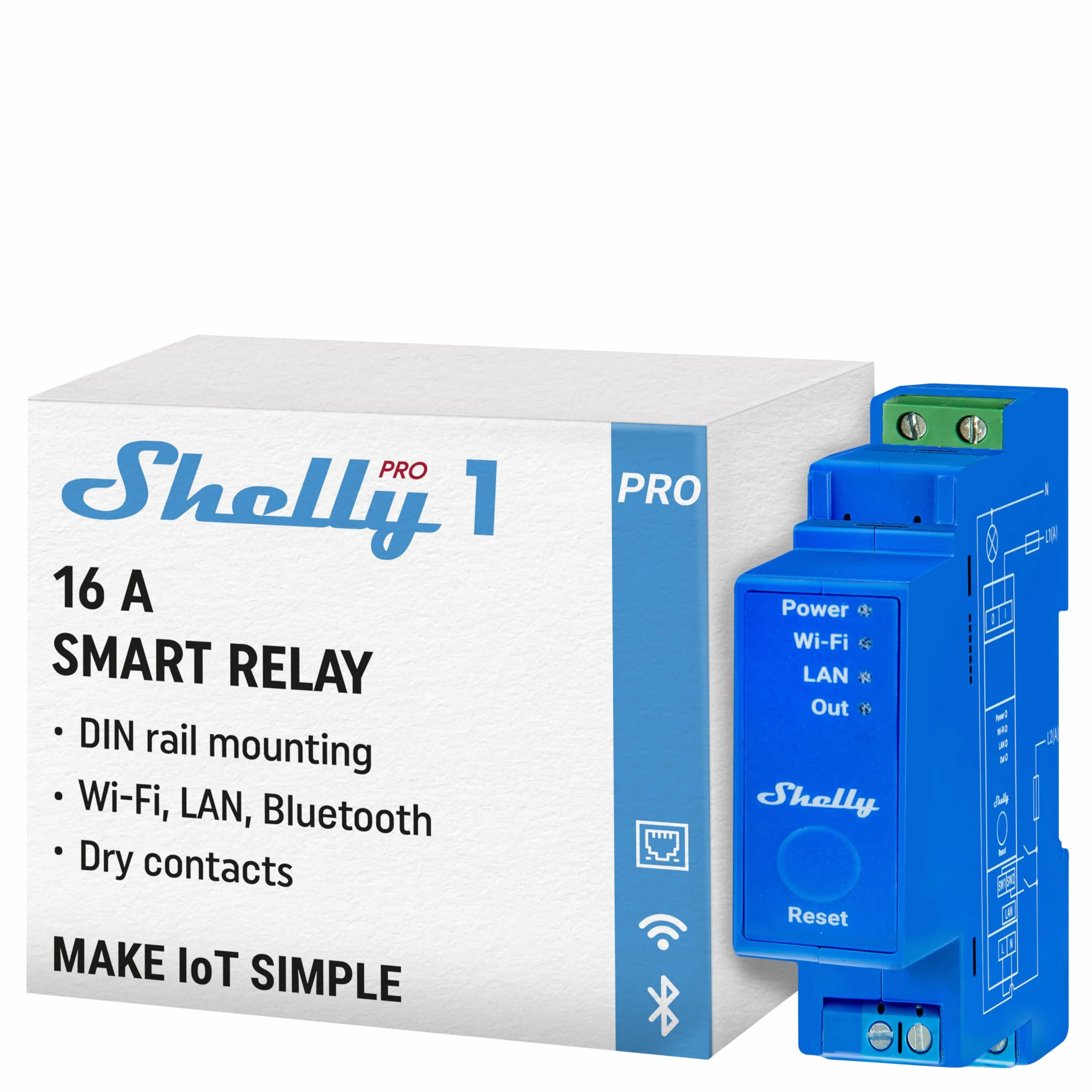 Shelly Pro 1 - Inteligentny Przełącznik Przekaźnikowy 1 Kanałowy Wifi I Bluetooth Z Kontaktami Suchymi, Automatyka Domowa, Alexa,Google Home, iOS, Android, Nie Wymaga Hub, Zdalne Sterowanie