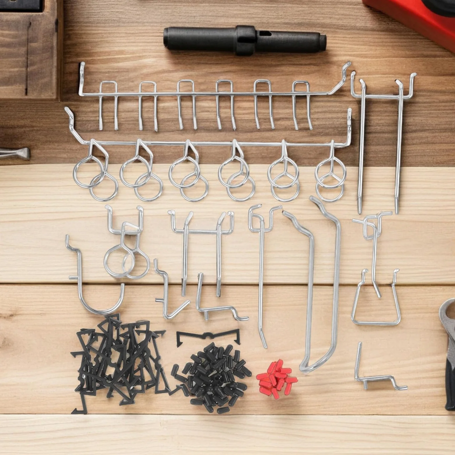 2 Zestawy Metalowych Haków Do Pegboard z Osłonkami Nóżki Ciężkie Narzędzia i Akcesoria Uniwersalne Wieszaki Do Kuchennych Przyborów Organizacja Domu i Sklepu Montaż Ścianie