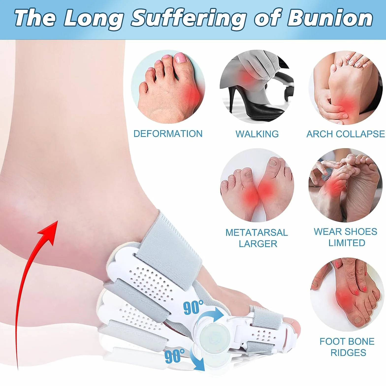 Moguri Buty korekcyjne hallux Valgus, korektor bunion dla dużych palców, z regulowanym guzikiem i ortopedycznym prostownikiem palców, szyna na hallux valgus dla obu stóp
