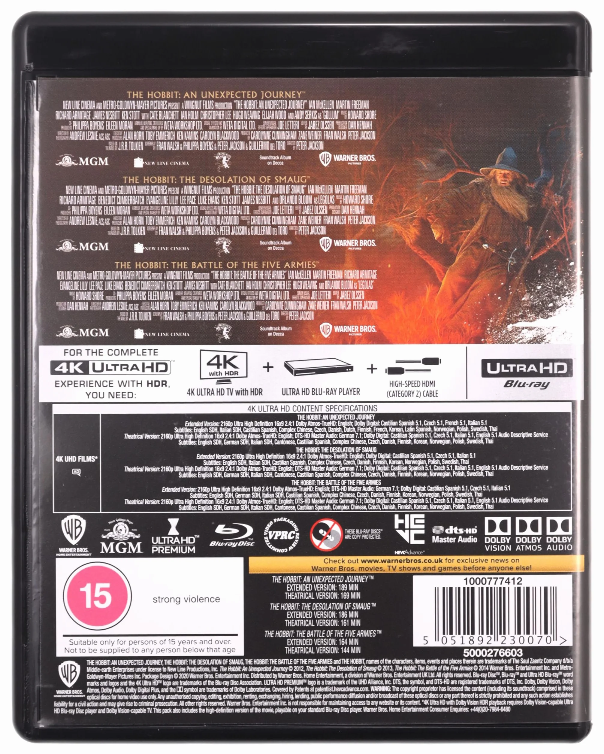 The Hobbit Trilogy [Theatrical and Extended Edition] [4K Ultra-HD] [2012] [Blu-Ray] [Region Free]