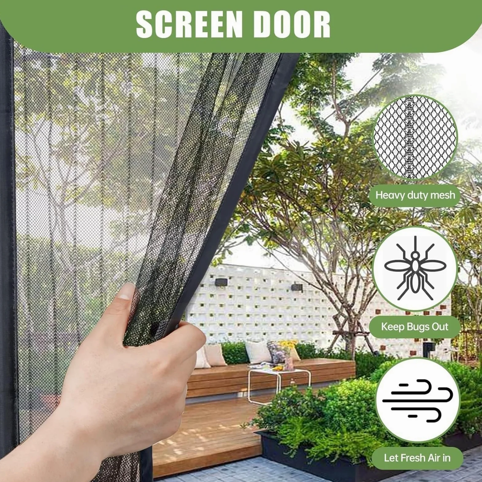 Magnetyczne Drzwi Z Moskitierą Dwustronne Otwieranie Z Lewej Strony Z Prawej Strony Chroni Przed Owadami Wytrzymała Siatka Łatwe Wejście Weranda Sypialnia Salon Drzwi Siatkowe(brązowy,160X210CM)