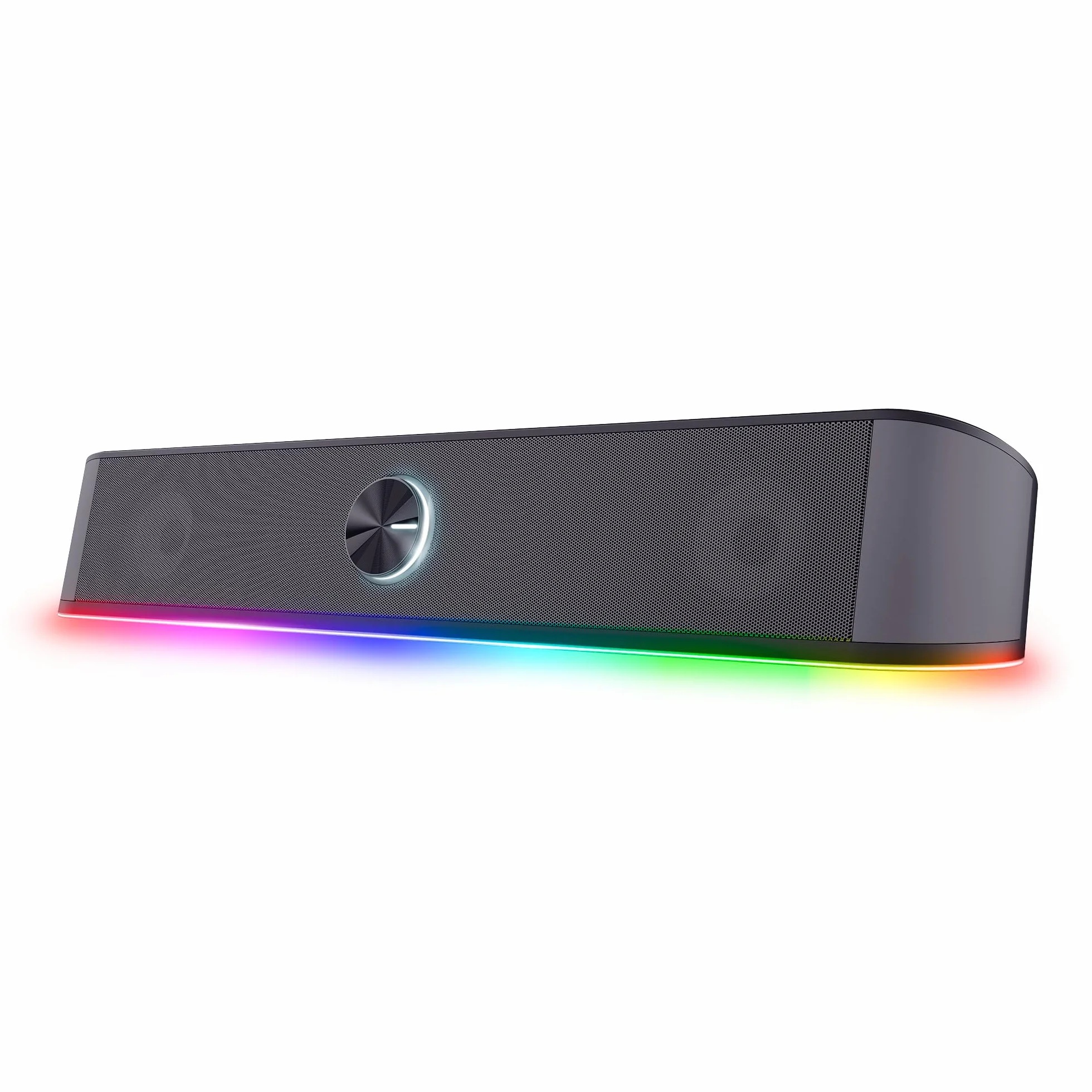 GXTrust 1619 Rhox soundbar RGB, podświetlane głośniki PC, moc szczytowa 12 W, głośnik stereo zasilany przez USB, połączenie audio jack 3,5 mm, soundbar do komputera i laptopa, szary