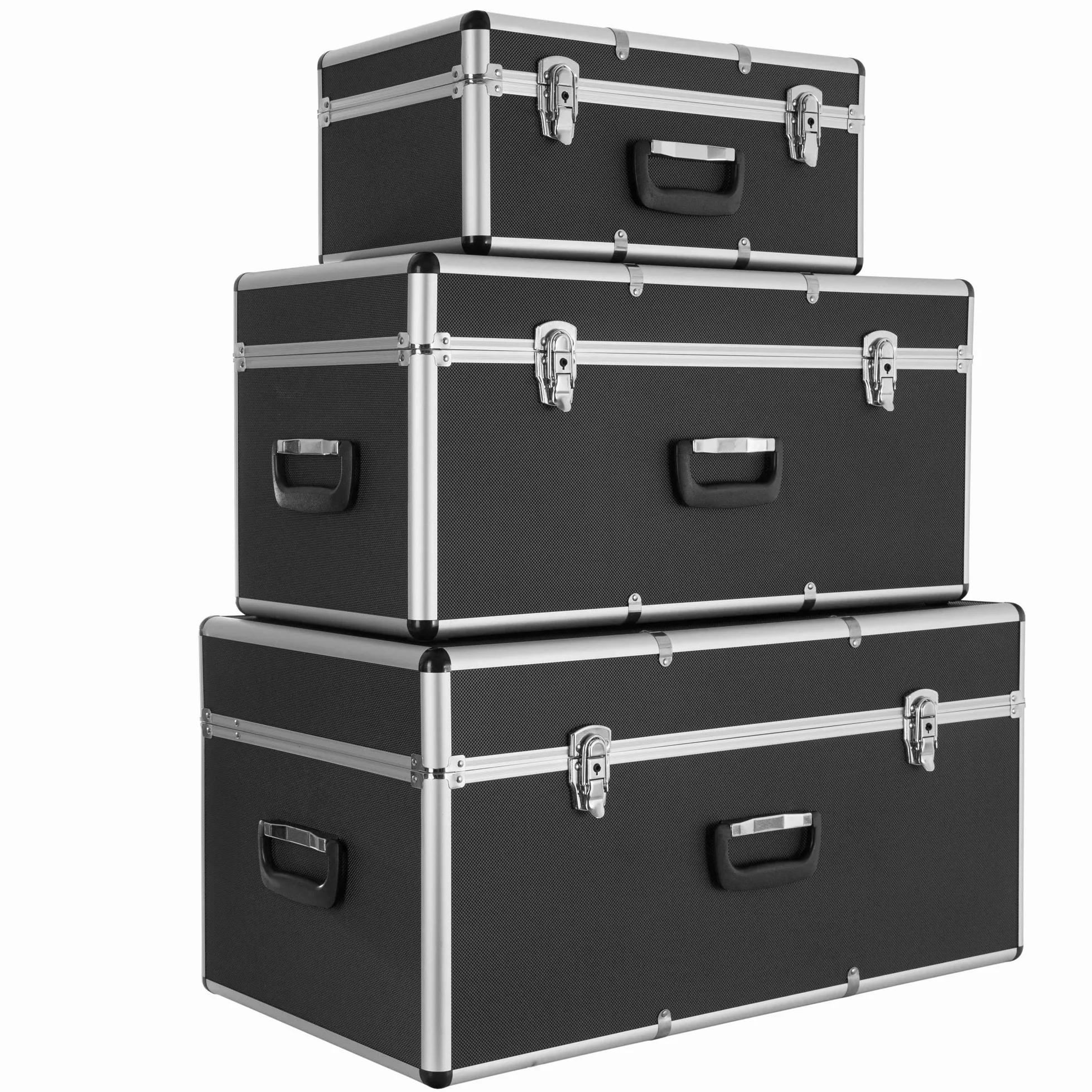 Arebos Zestaw 3 skrzyń transportowych | aluminium | 200 l pojemności całkowitej | zamykane | z uchwytami do przenoszenia | wodoodporne | skrzynie transportowe | przenośna skrzynia transportowa