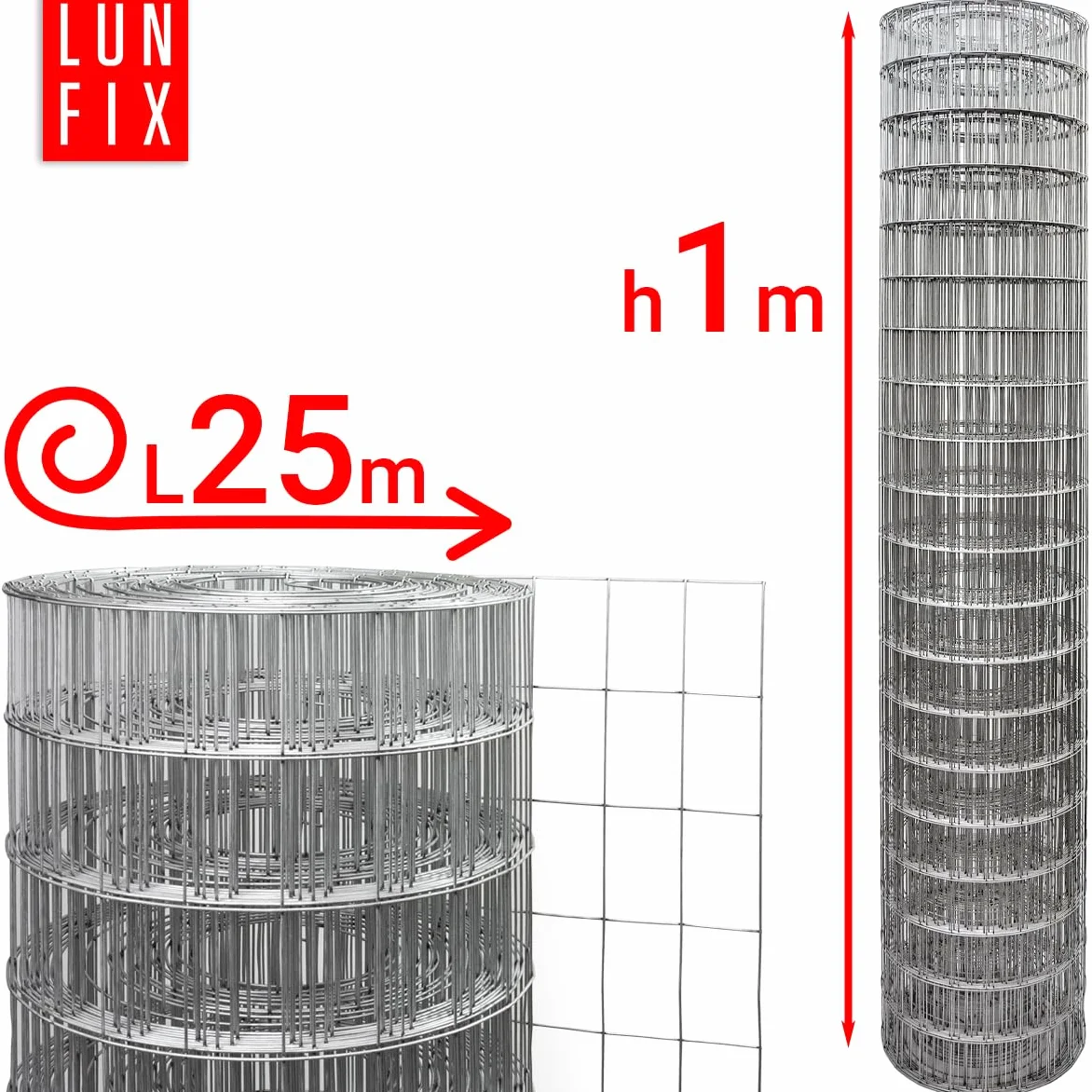 Drut wolierowy – stal ocynkowana, 75 x 50, Ø 1,9 mm, 1 m x 25 m, drut dla królików, siatka spawalnicza, siatka druciana, siatka druciana, siatka do norników do ogrodu, ogrodzenia z siatki drucianej
