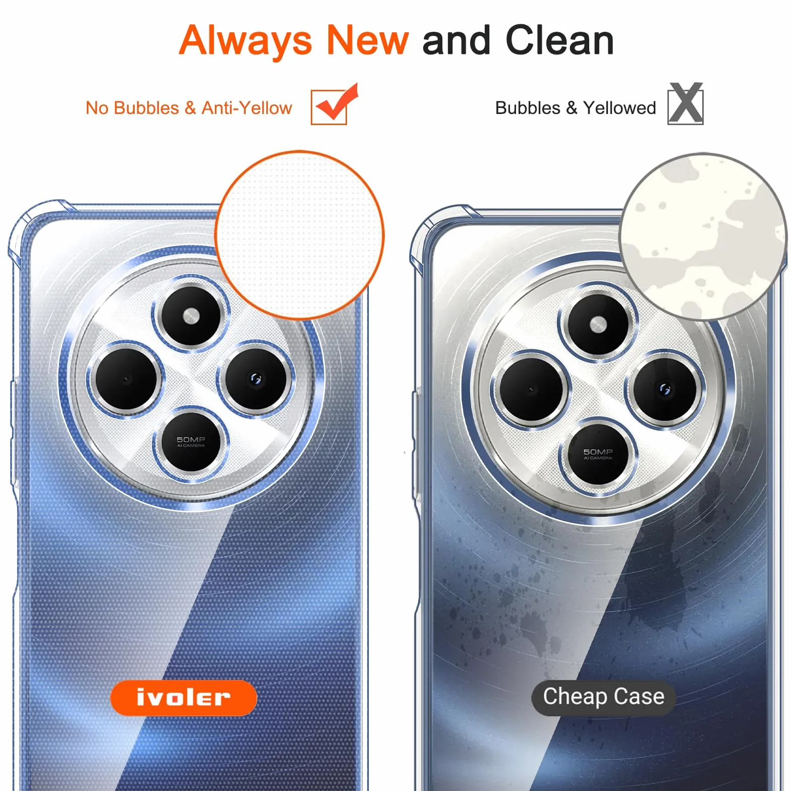iVoler Etui 4 w 1 do Xiaomi Redmi 14C 4G Poco C75 z 3 szkłami hartowanymi przezroczysta odporna na wstrząsy obudowa silikonowa TPU