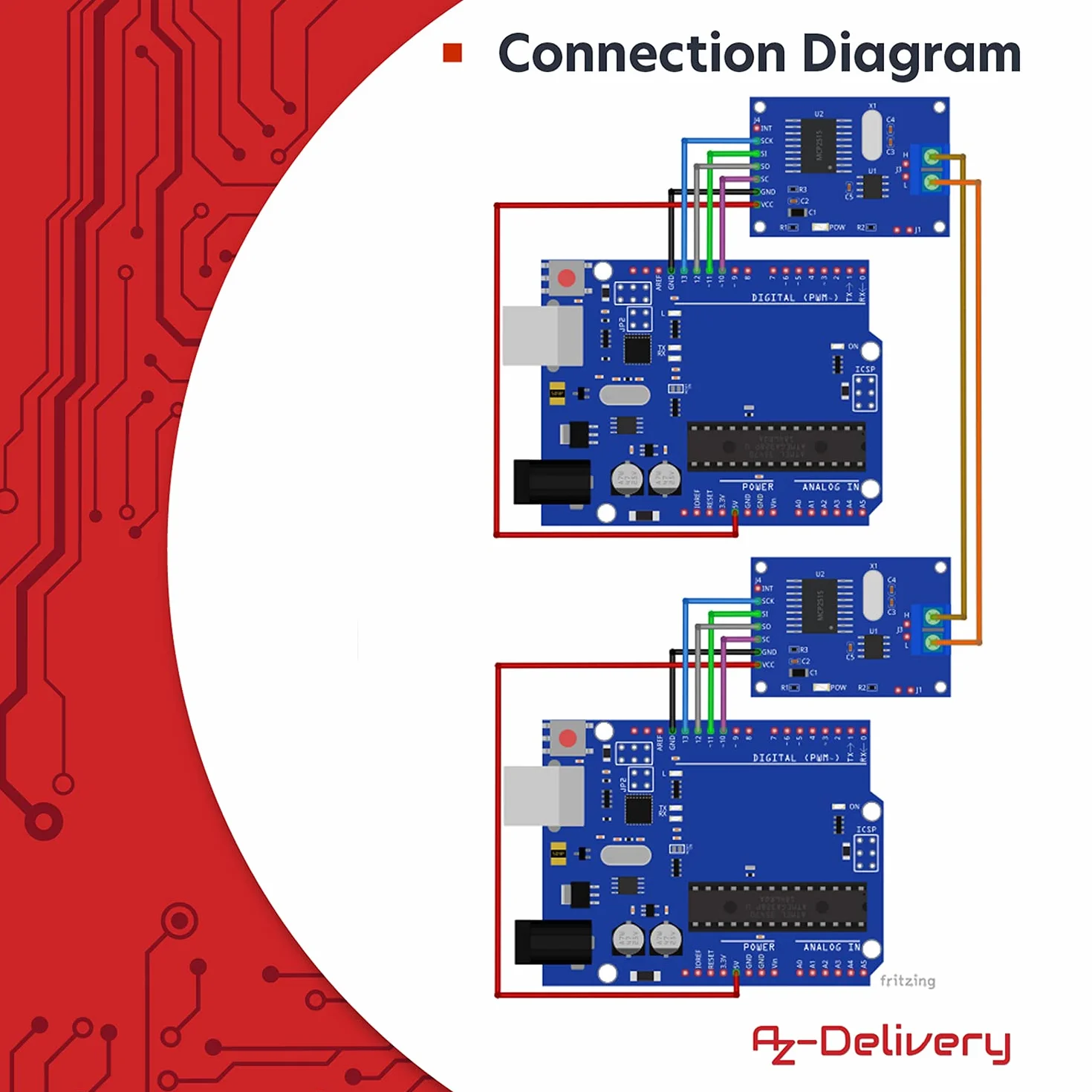 AZDelivery MCP2515 CAN Bus Shield kompatybilny kompatybilny z Arduino w tym E-Book!