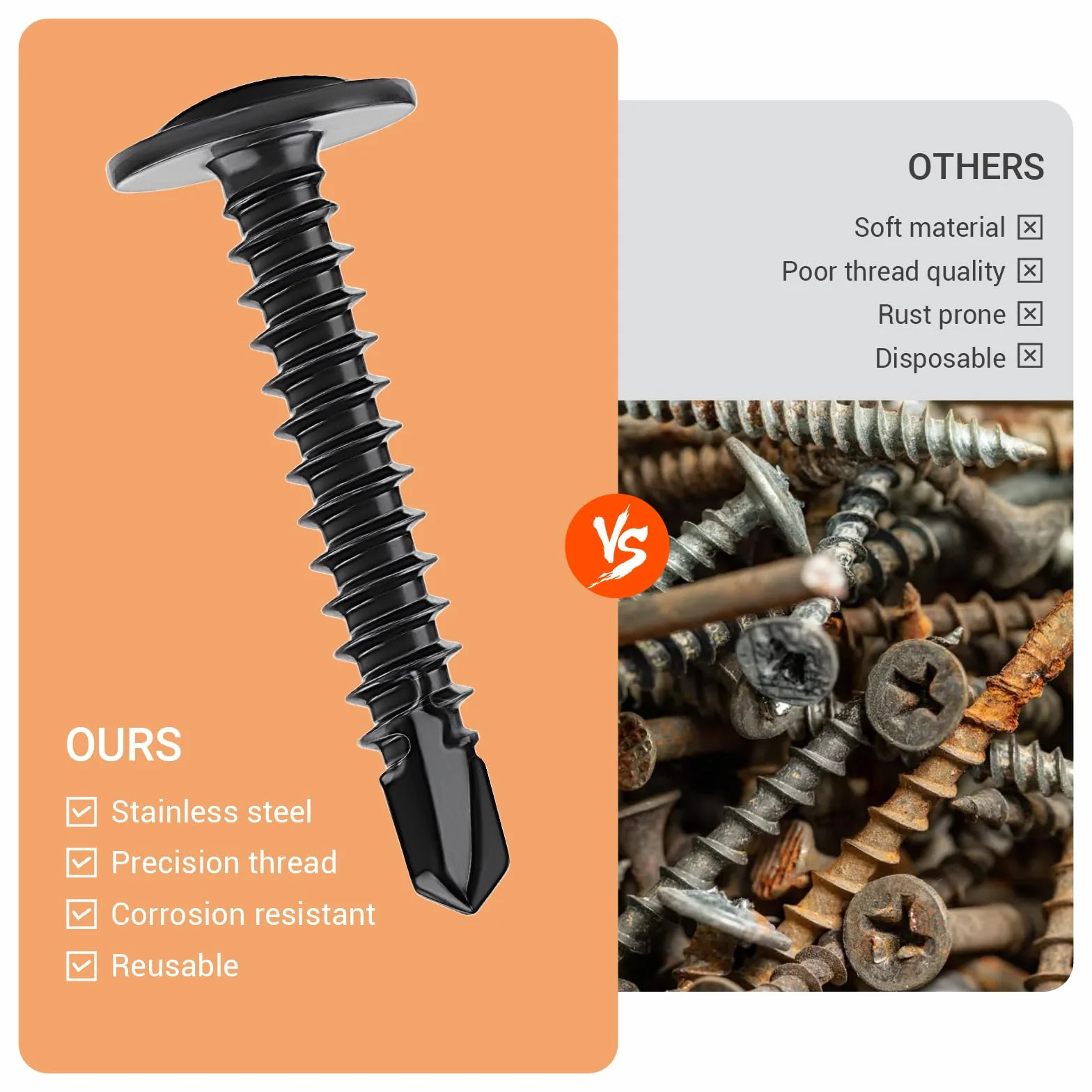 80 sztuk 410 wkrętów do blachy, 4,2 x 50 mm, wkręty samogwintujące, stal nierdzewna, wkręty krzyżowe, czarne