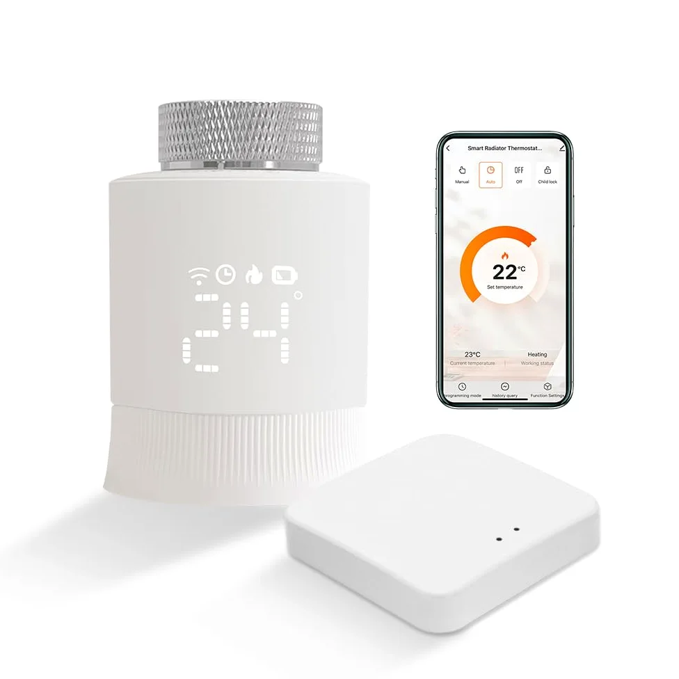 KETOTEK Inteligentny termostat do grzejnika, zestaw startowy z koncentratorem Tuya, termostat Wi-Fi, ogrzewanie cyfrowe Zigbee, zestaw do grzejników, kompatybilny z Alexa/Google Assistant