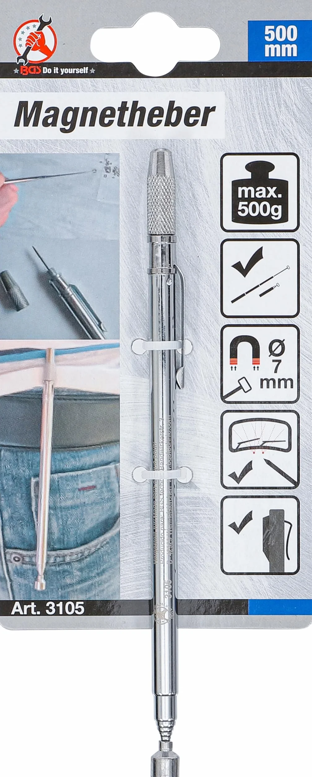 BGS Diy 3105 | Chwytak magnetyczny | 500 mm | obciążenie 0,5 kg