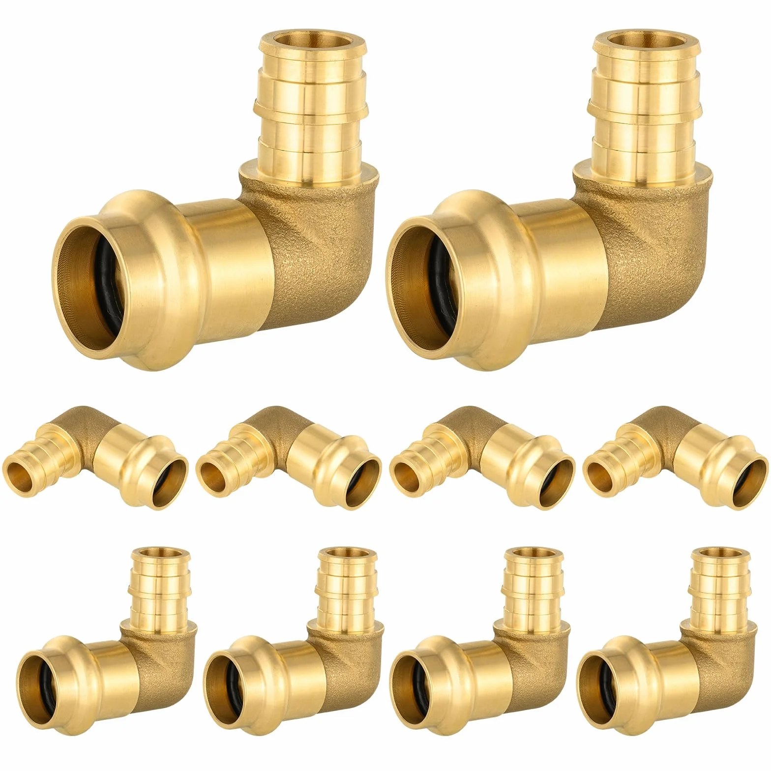 (10 sztuk) Foskan 1/5.1 cm naciśnij x 1/5.1 cm kolano rozszerzające PEX, mosiężna złączka zaciskowa, przyłącze do rur miedzianych i Pex A