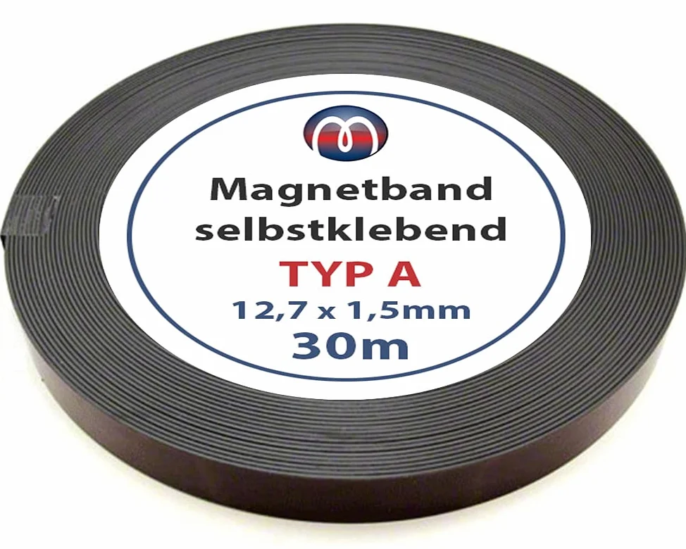 Taśma magnetyczna samoprzylepna z klejem premium - 1,5 mm x 12,7 mm x 30 m - magnetyzacja typ A