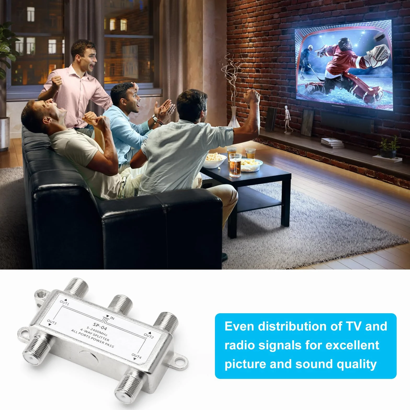 Rozdzielacz satelitarny BKSAT 4-krotny 5-2400MHz DVB-S/S2 DVB-T/T2 DVB-C/C2 HDTV 4K