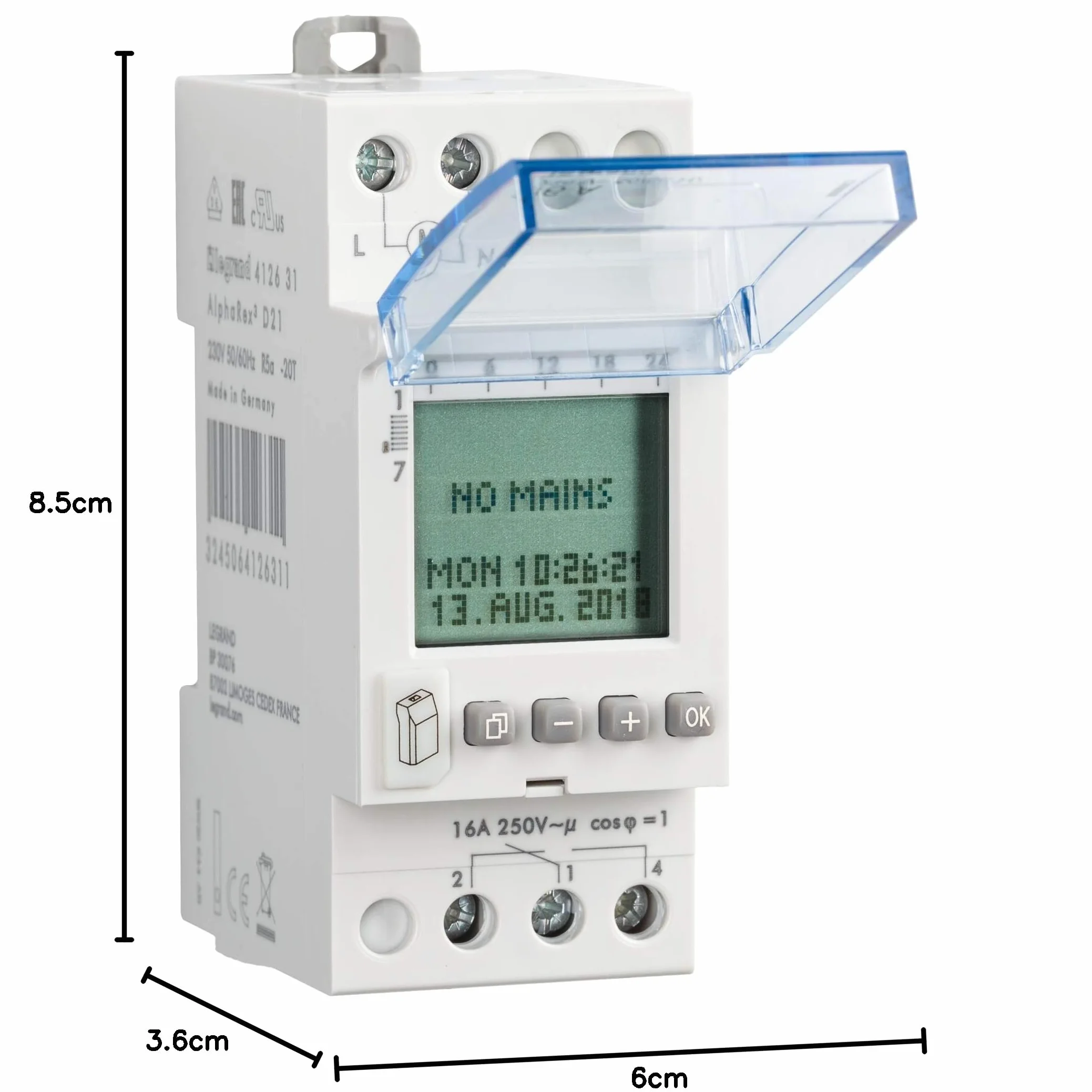 LEGRAND, AlphaRex D21 cyfrowy programator czasowy, 1-kanałowy, 2-modułowy z 56 programami przełączania do szyny montażowej 230 V/50 Hz, 412631