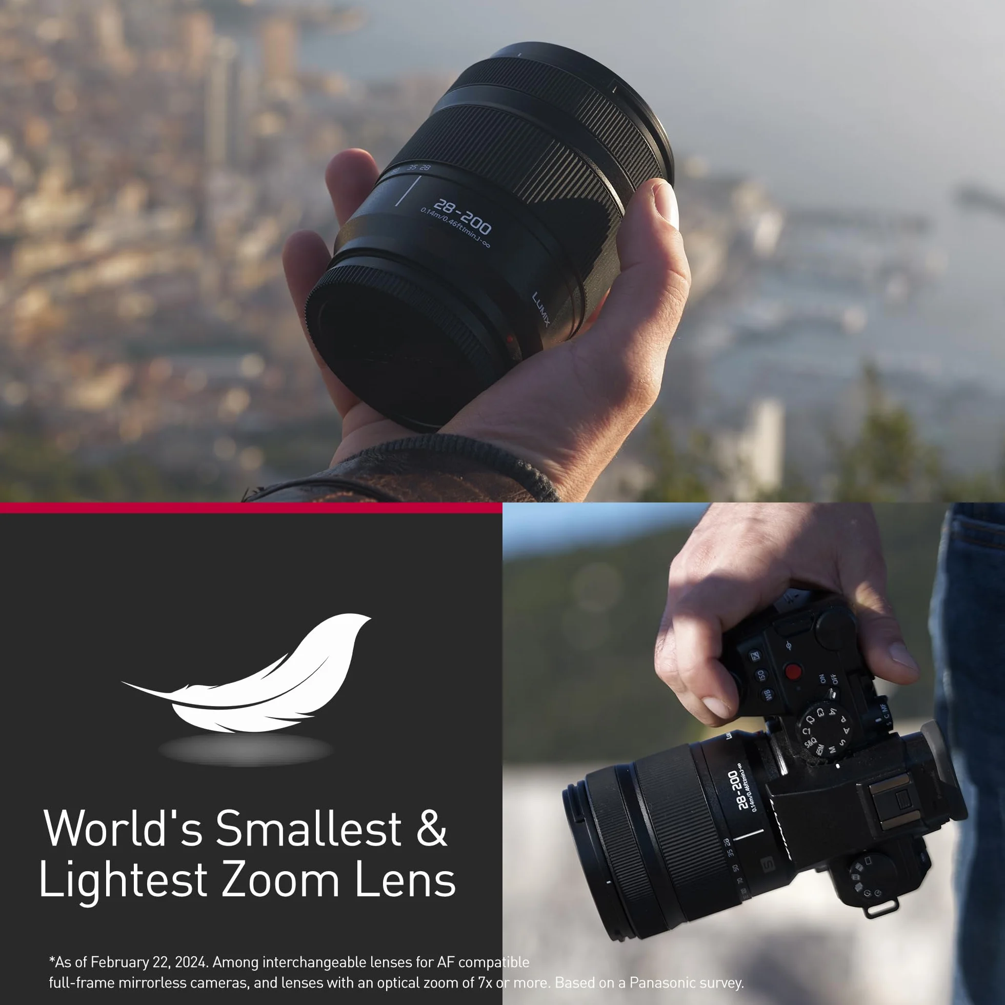 Panasonic Lumix S-R28200E 28-200mm F4.0-7.1 Obiektyw Pełnoklatkowy Zmiennoogniskowy Makro Dual IS 2 Odporny na Kurz Zachlapanie i Mróz 4K Czarny
