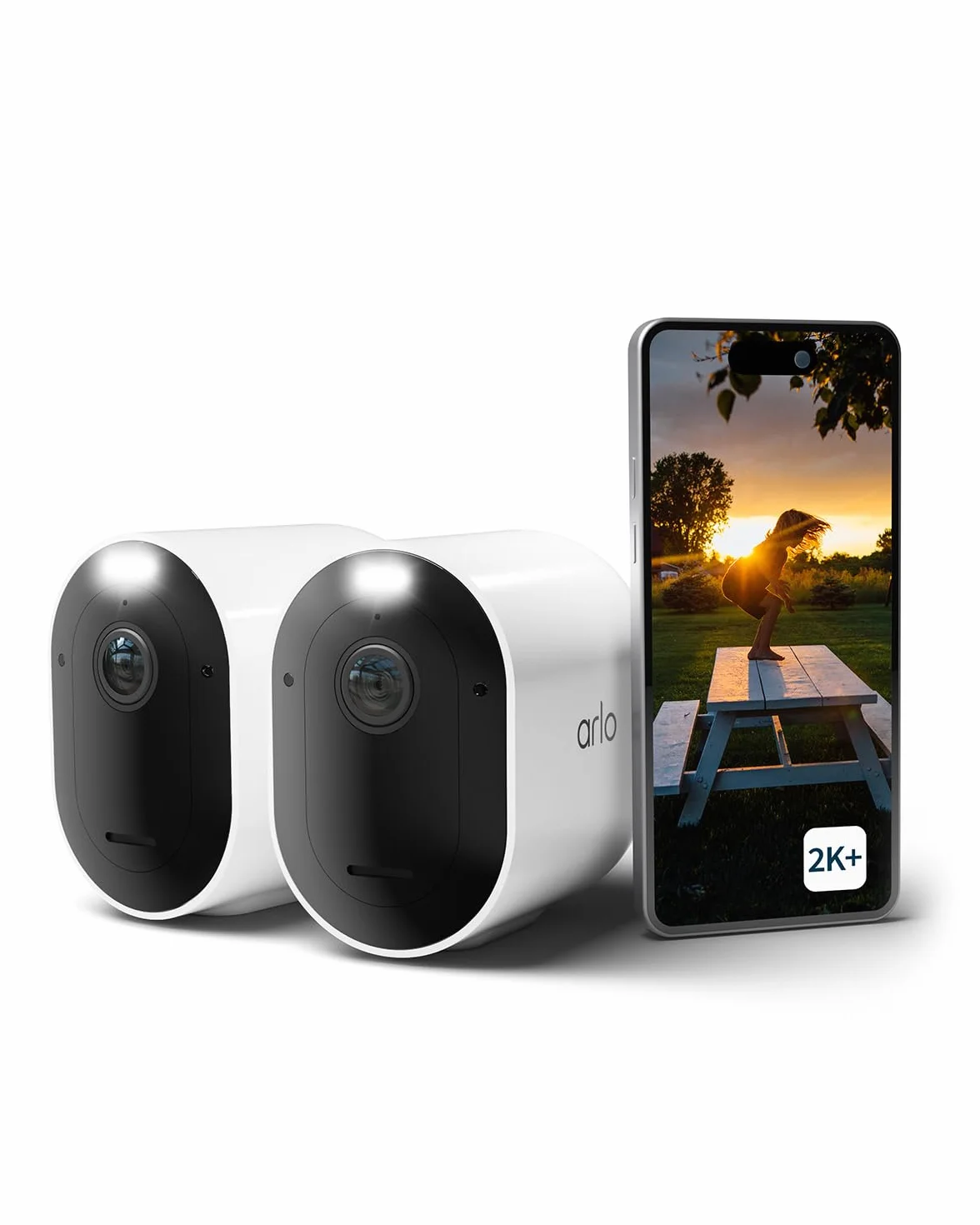 Arlo Pro 5 WLAN kamera do monitoringu zewnętrznego, 2K UHD, zestaw 2 sztuk, biała, ulepszona widoczność w nocy, kąt widzenia 160°, 2-drożne audio, z 30-dniowym okresem próbnym Secure Plan
