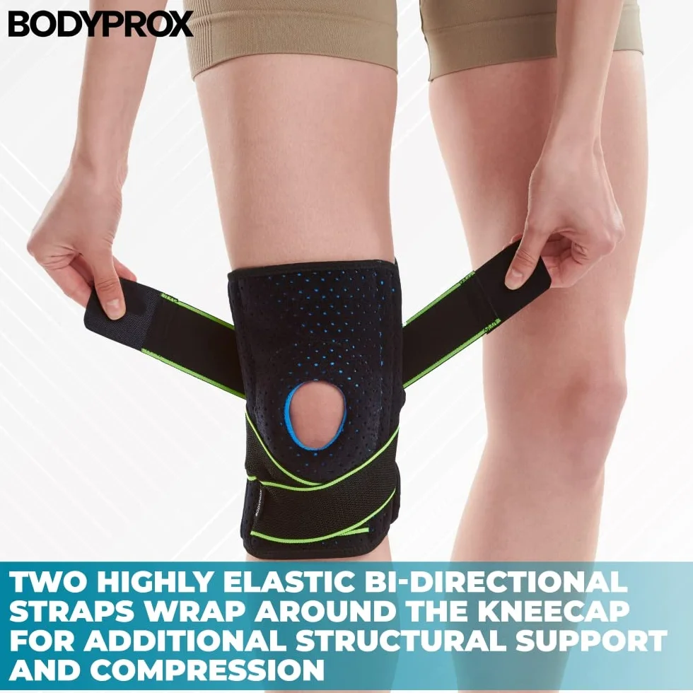 Bodyprox Bandaż na kolano ze stabilizatorami bocznymi i żelowymi podkładkami na rzepkę, przeciw artrozie (L)