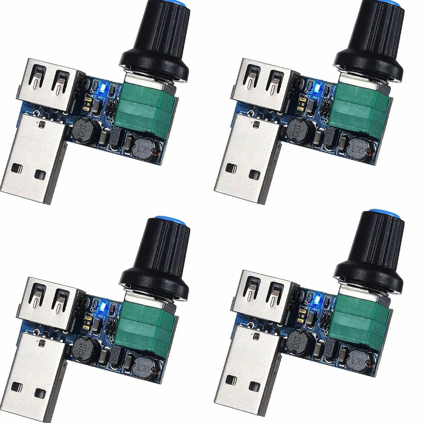RUNCCI-YUN 4 szt. 5 W USB Regulator prędkości wentylatora, DC 5V bezstopniowy USB Regulator wentylatora DC 5-12 V do 2,5-7,5 V Pokrętło regulacji prędkości regulatora z przełącznikiem