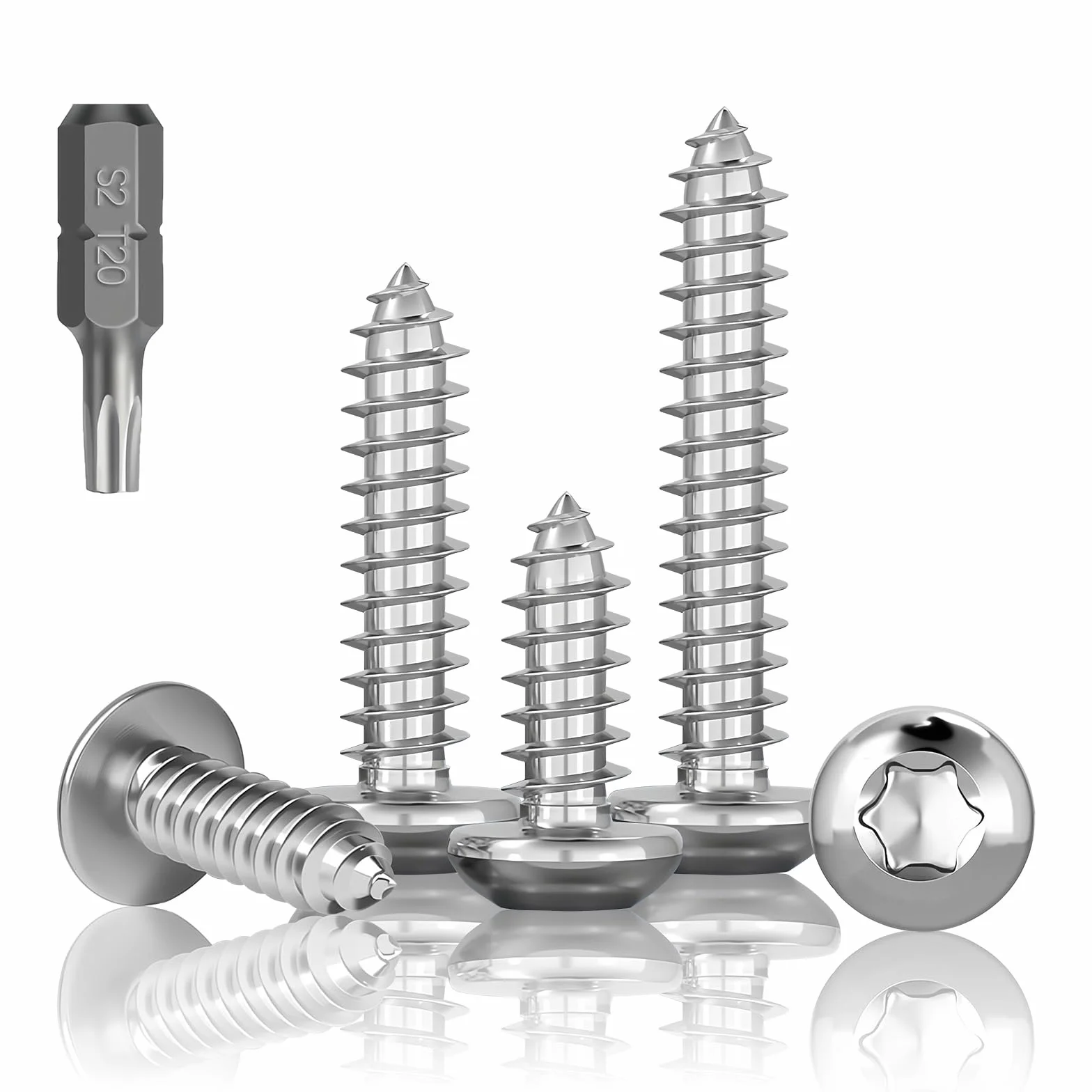 wkręty z łbem soczewkowym ze stali nierdzewnej M4 x 40 mm, wkręty ze stali nierdzewnej Torx, A2 V2A, wkręty do drewna, płaski kop, pełny gwint, wkręty samogwintujące, śruby z łbem okrągłym z