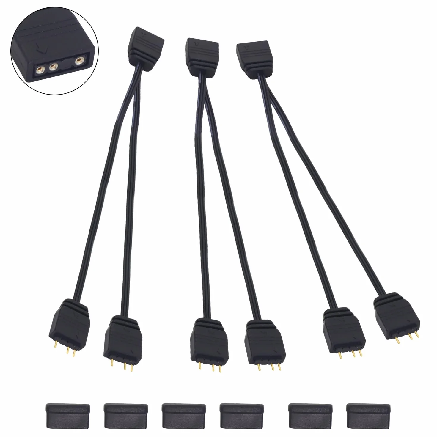 ARGB kabel rozdzielający, 5 V, 1 gniazdo na 2 gniazda, 3 piny, kabel przedłużający, do wentylatorów ARGB i innych serii LED, 3 sztuki (1 do 2)