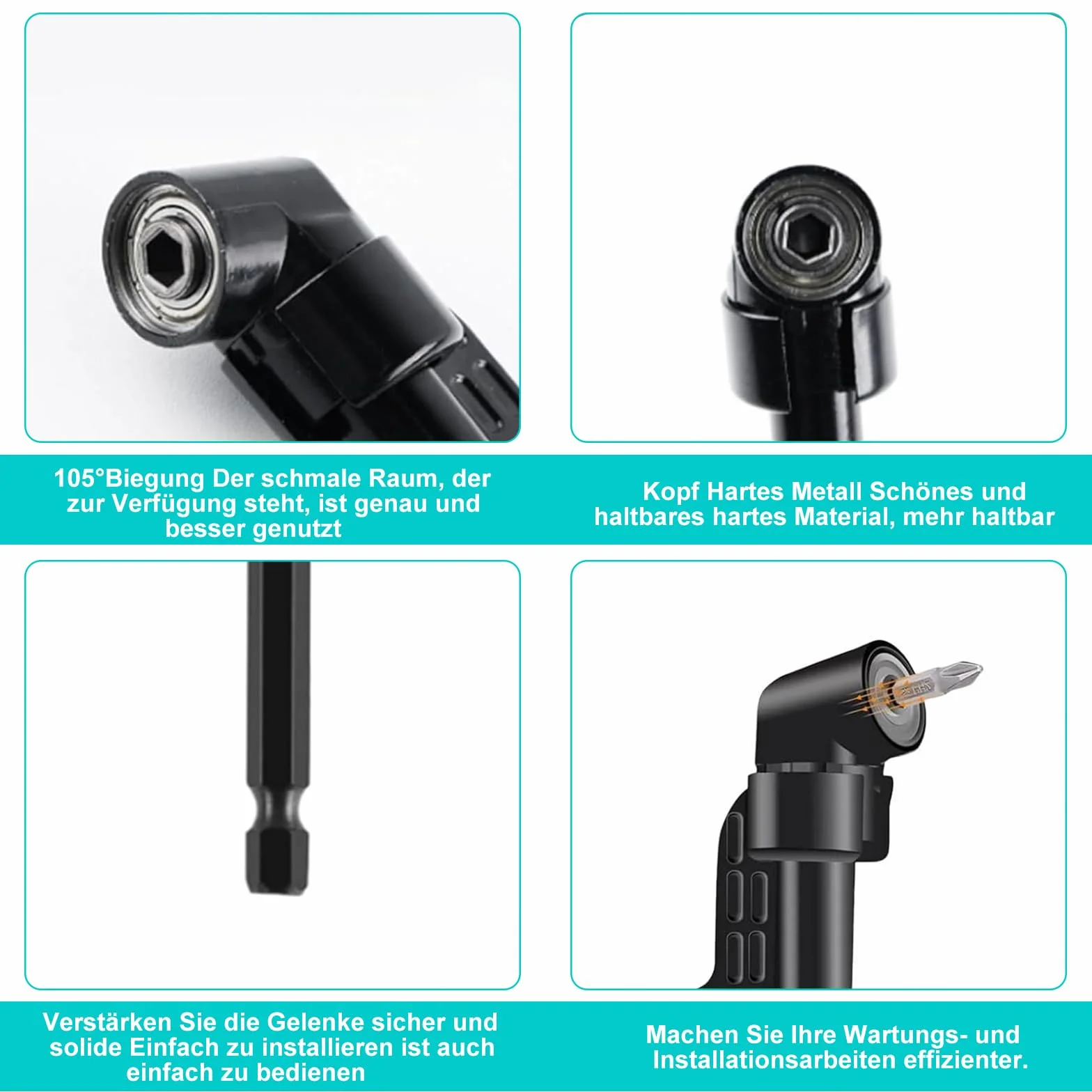 Adapter do wkrętarki kątowej 105°, 14 sztuk, zestaw nasadek kątowych do wkrętarki akumulatorowej z sześciokątnym trzonkiem 1/4", elastyczny uchwyt do bitów, nasadka do wiercenia kątowego dla