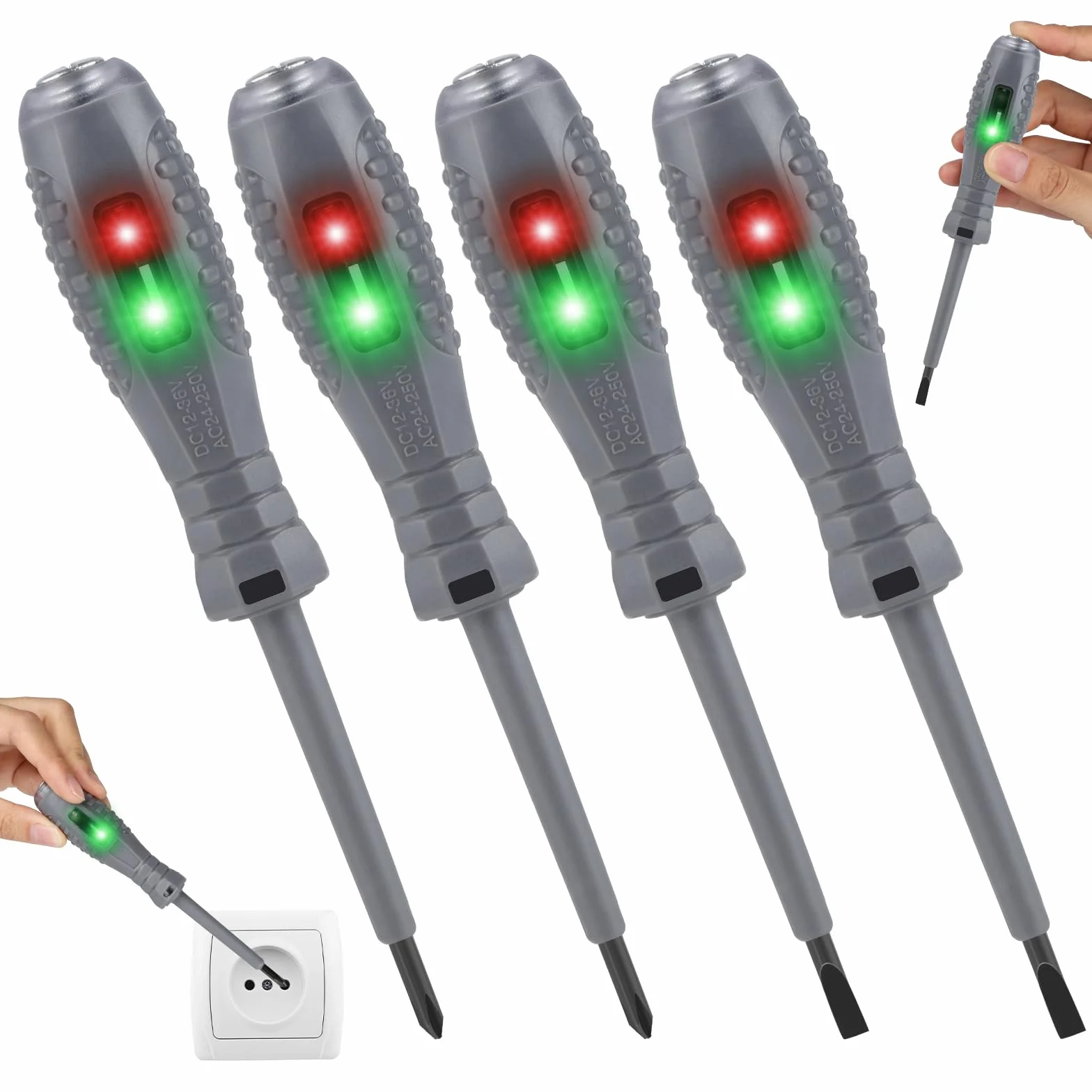 4 Sztuki Wkrętaków 2 w 1 z Silnym Momentem Obrotowym i Magnesem, Tester Napięcia ze Śrubokrętem, Bezdotykowy Śrubokręt do Kontroli Obwodów