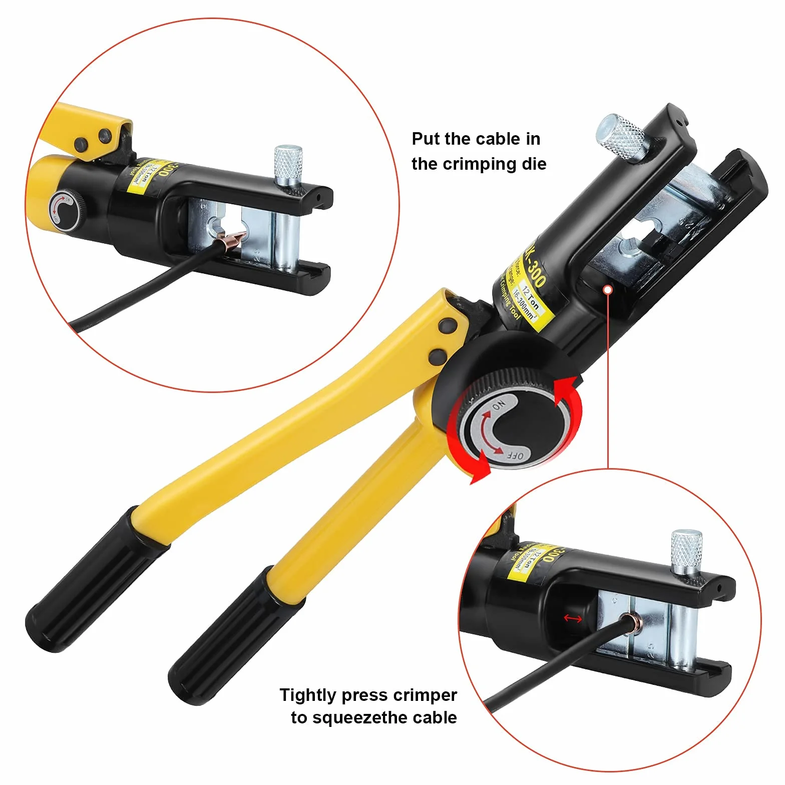 Gueenky Hydrauliczne szczypce zaciskowe, 16 ton, hydrauliczne szczypce zaciskowe, 8-300 mm², szczypce zaciskowe, końcówki kablowe, szczypce z 13 parami matryc, szczypce hydrauliczne do zaciskania końcówek kabli do akumulatora