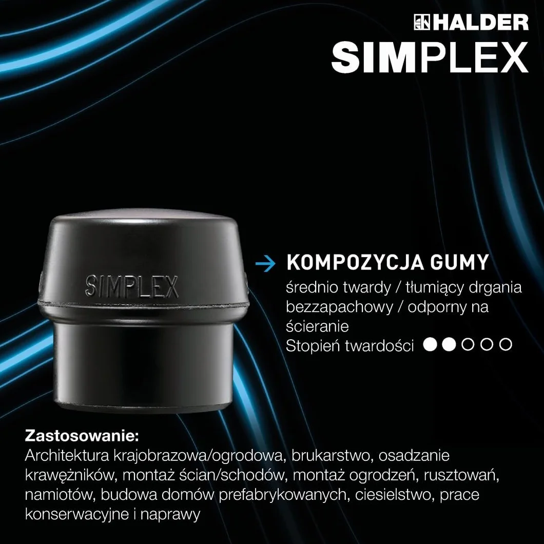 Młotek brukarski gumowy/SUPERPLASTIK SIMPLEX 50mm 1,1kg HALDER