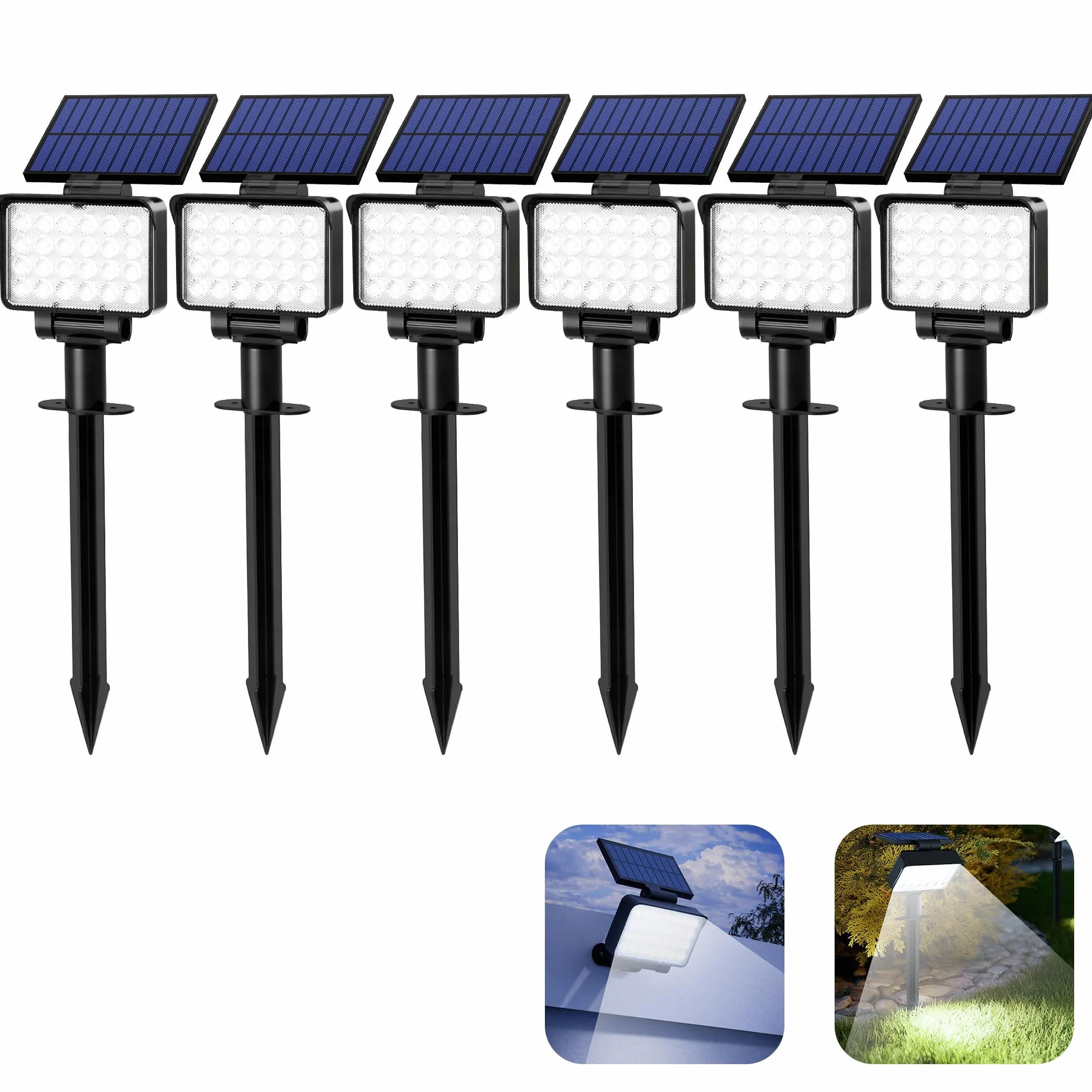 Solpex Solarne oświetlenie punktowe do użytku na zewnątrz, klasa wodoszczelności IP65, 24 diody LED, zasilane energią słoneczną reflektory do ścieżek, ogrodów, ogrodzeń (białe, 6 sztuki)