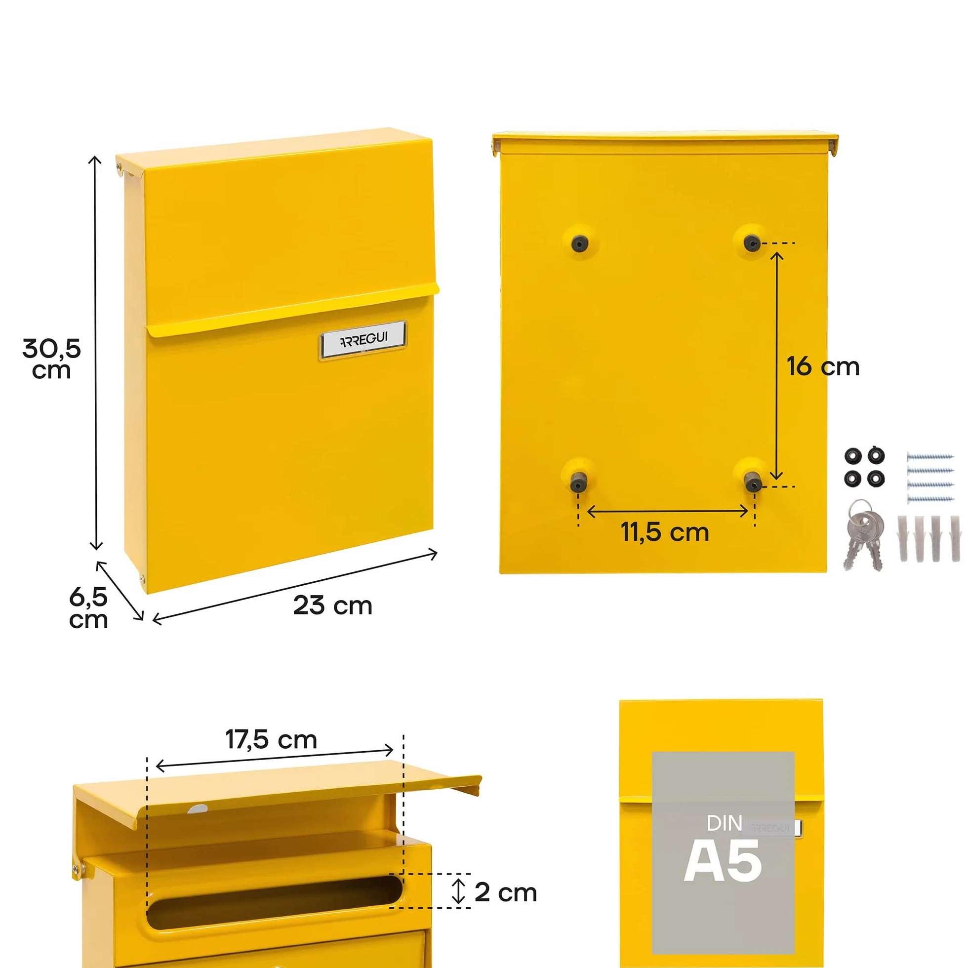Arregui Line Skrzynka na Listy, Żółty, 30,5 x 23 x 6,5 cm
